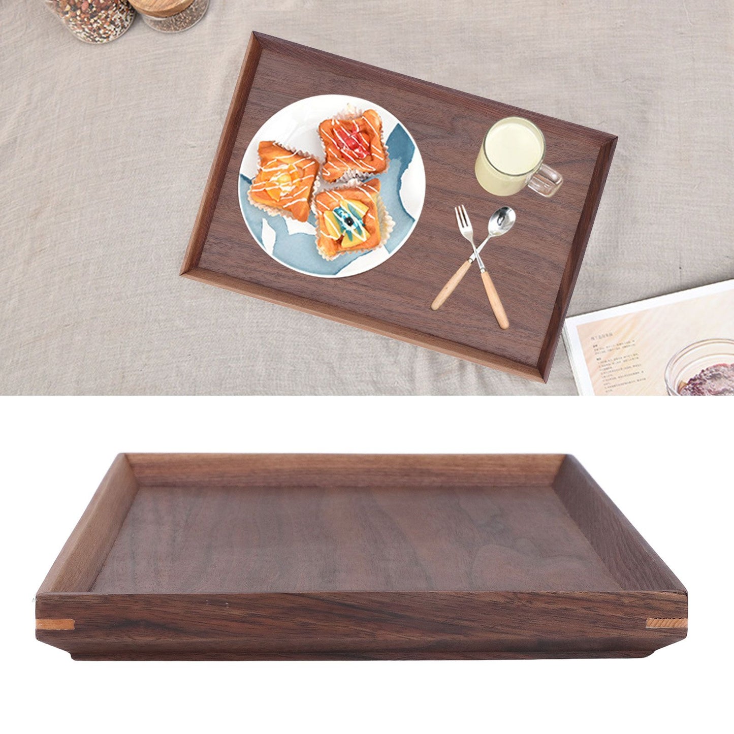 Walnut Wooden Tray Rectangle Serving Tray Tenon Structure Chinese For Tea Fruit Dessert Bread M