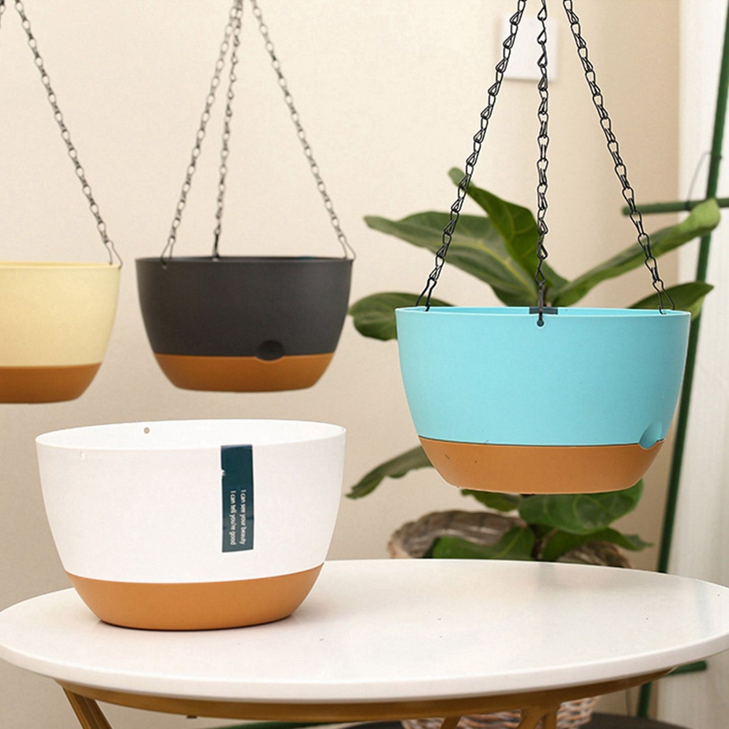 Hanging Double Chain Hanging Basket Planter Home Balcony Indoor Automatic Water Absorbing Basin