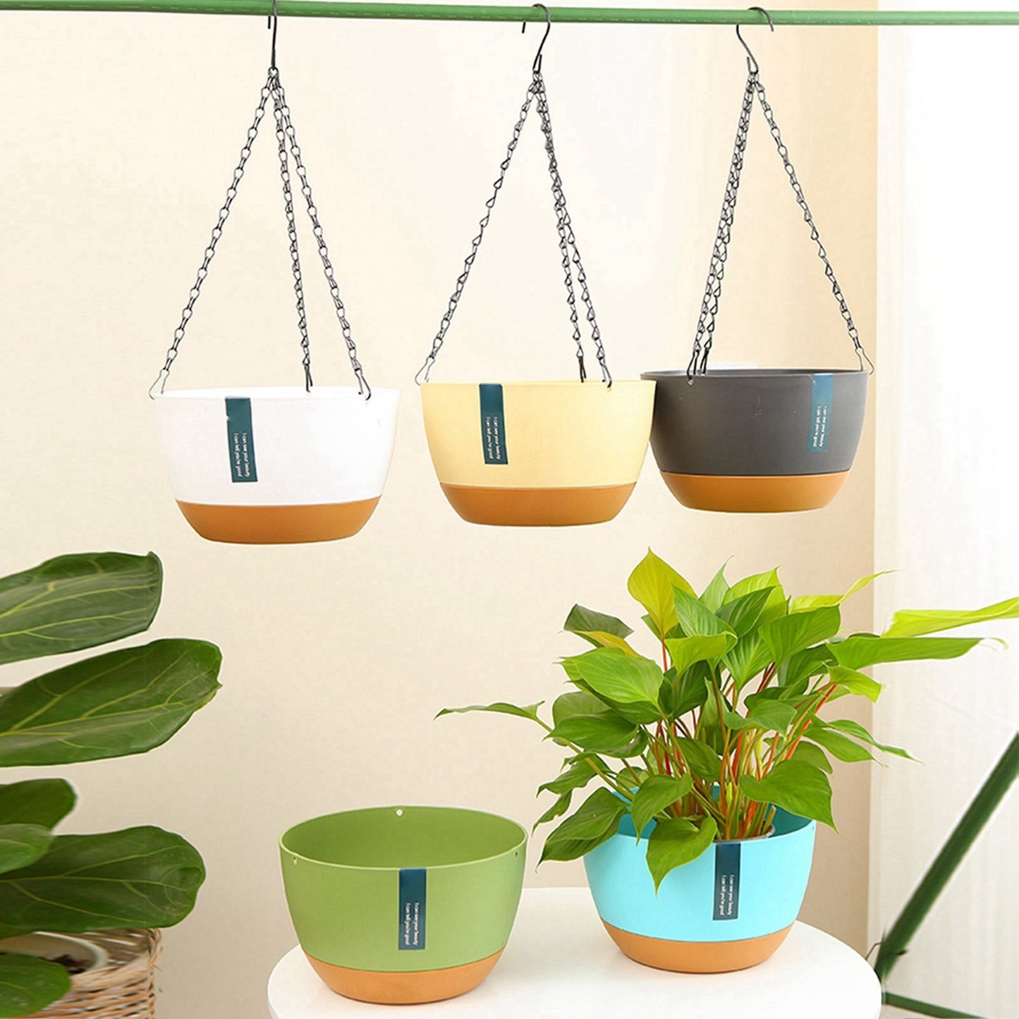 Hanging Double Chain Hanging Basket Planter Home Balcony Indoor Automatic Water Absorbing Basin
