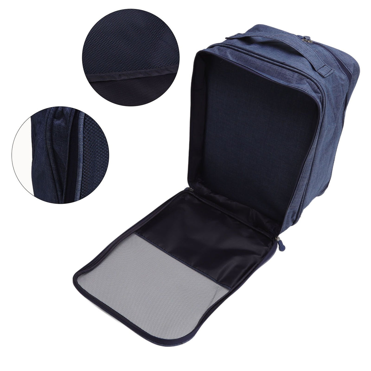 3 Layers Travel Shoe Bag Holds 3 Pair of Shoes Waterproof, Navy