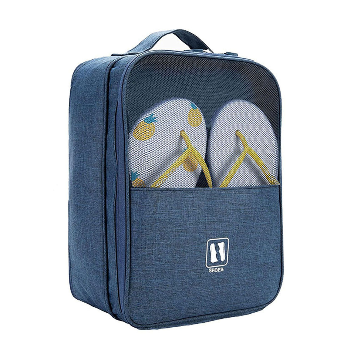 3 Layers Travel Shoe Bag Holds 3 Pair of Shoes Waterproof, Navy
