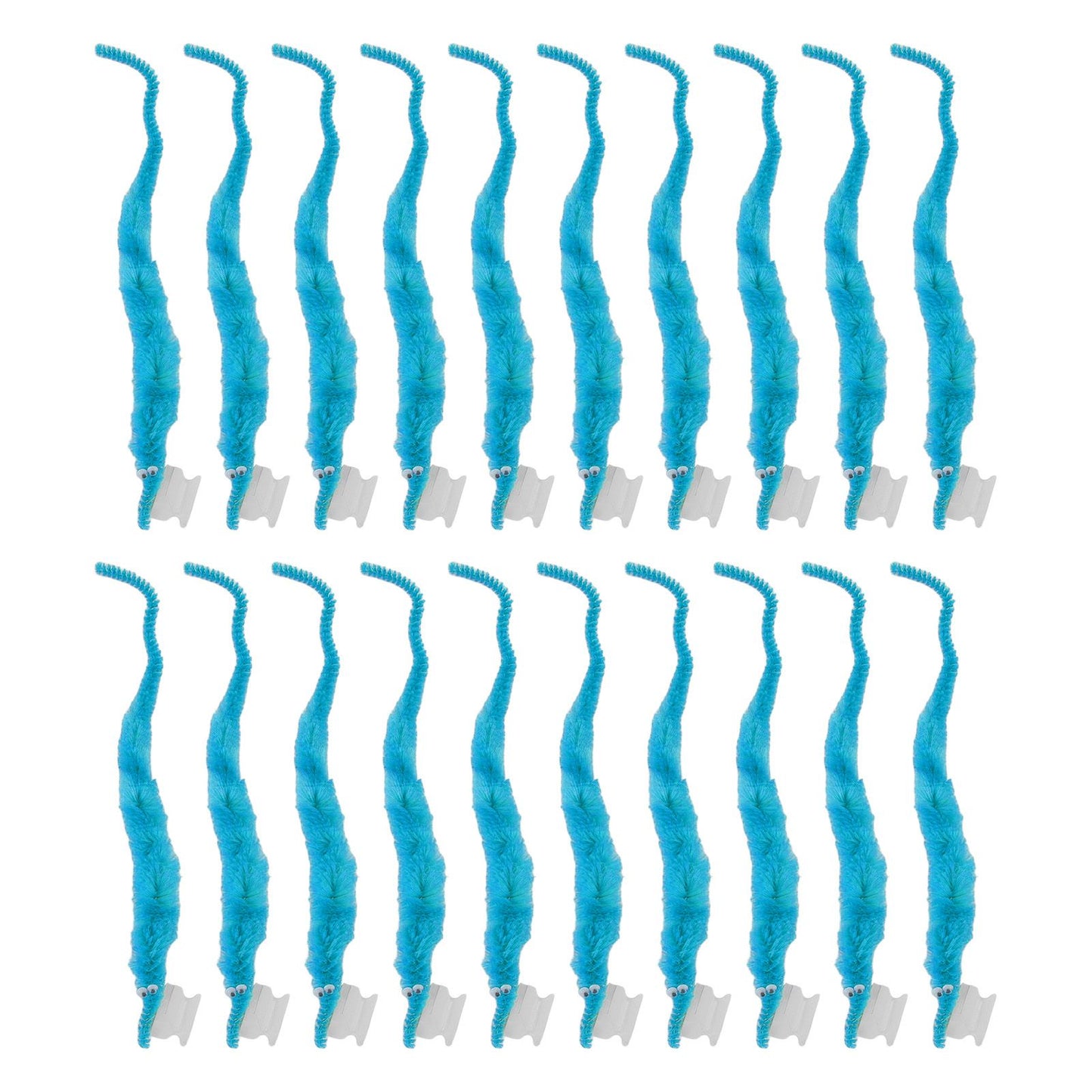 20 Pcs Furry Worm Soft Touch Plush Material Cute Style DIY Compact Portable Fuzzy Worms for Party Light Blue