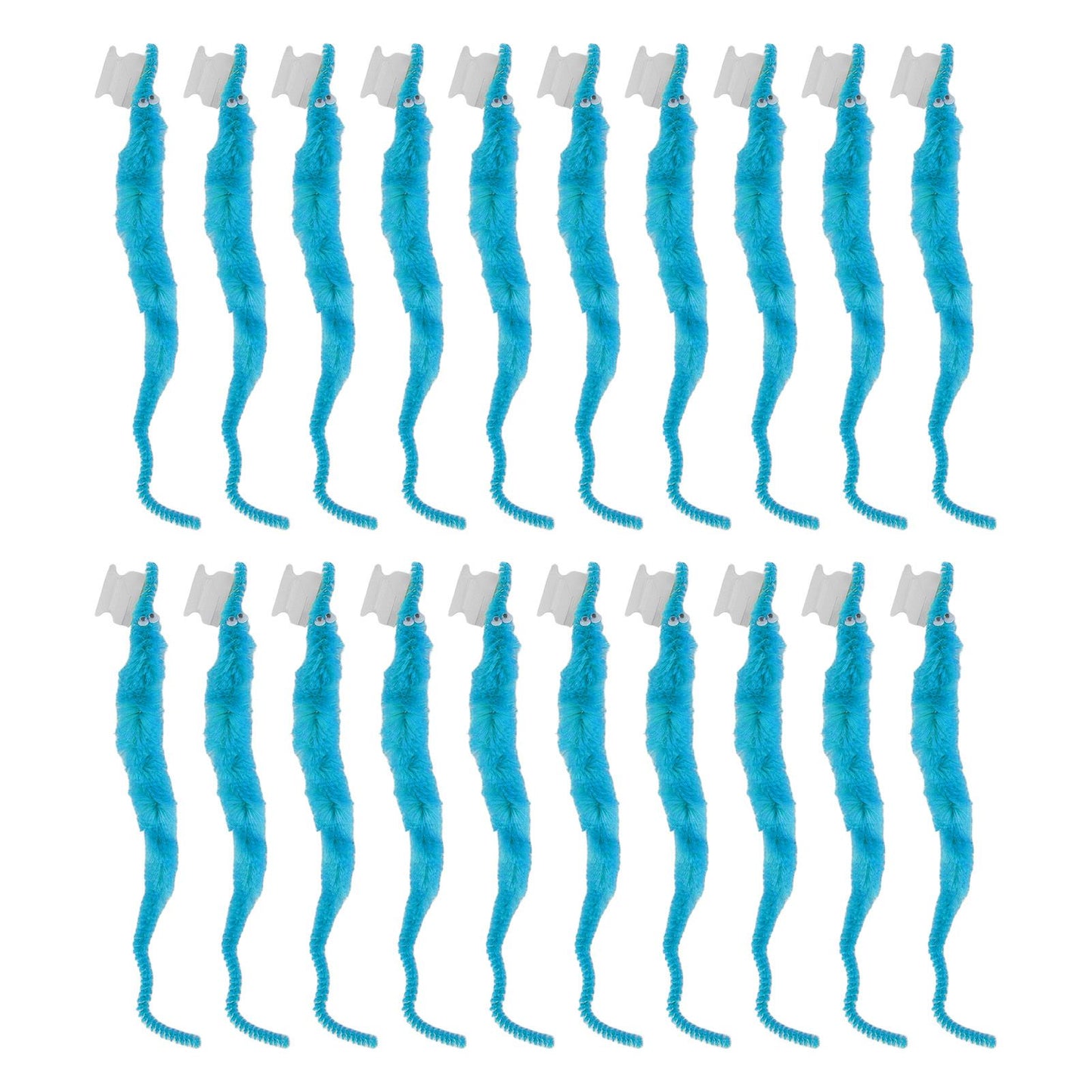 20 Pcs Furry Worm Soft Touch Plush Material Cute Style DIY Compact Portable Fuzzy Worms for Party Light Blue