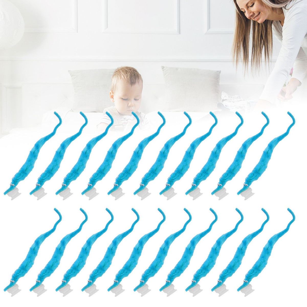20 Pcs Furry Worm Soft Touch Plush Material Cute Style DIY Compact Portable Fuzzy Worms for Party Light Blue