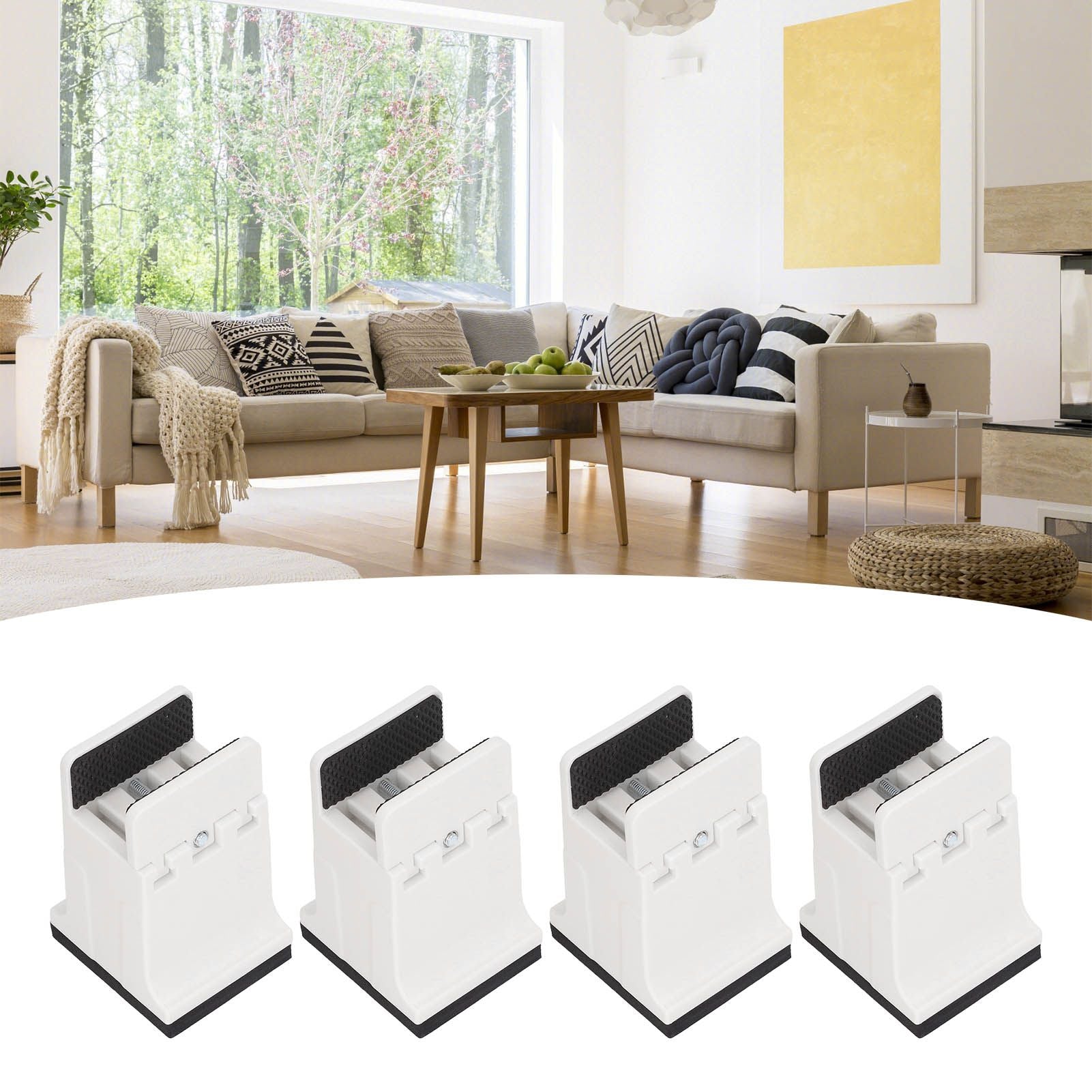 4pcs Adjustable Furniture Risers with Screw Clamp Rubber Bed Couch Risers for Heavy Duty Furniture White