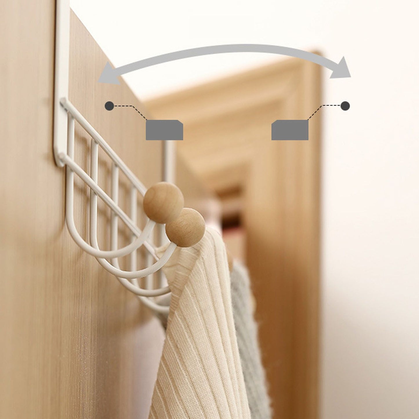 Back Door Hooks Chinese Cherry Iron Punch Free Horizontal White Door Towel Hanger Rack for Home Hats Storage 4 Hooks
