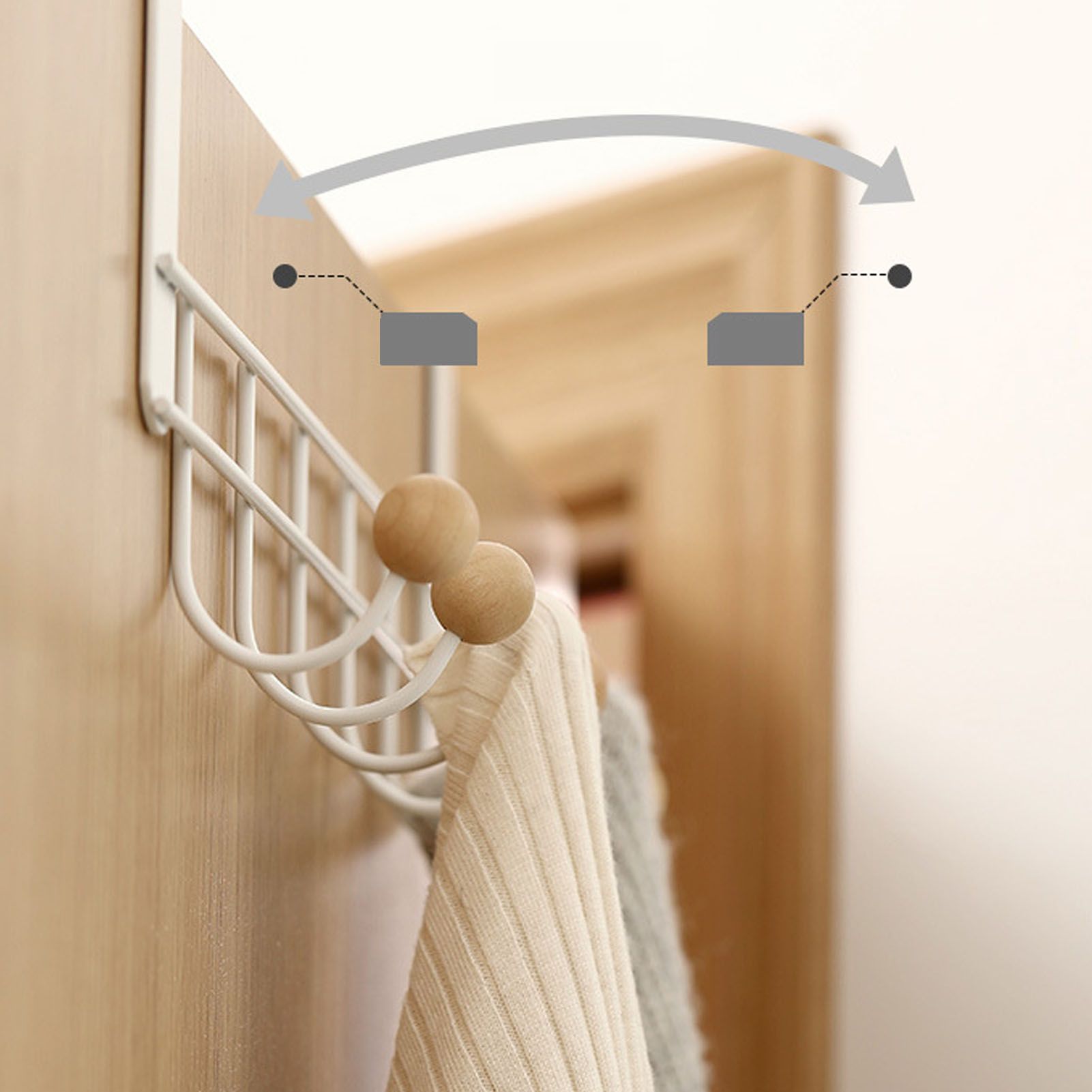 Back Door Hooks Chinese Cherry Iron Punch Free Horizontal White Door Towel Hanger Rack for Home Hats Storage 4 Hooks