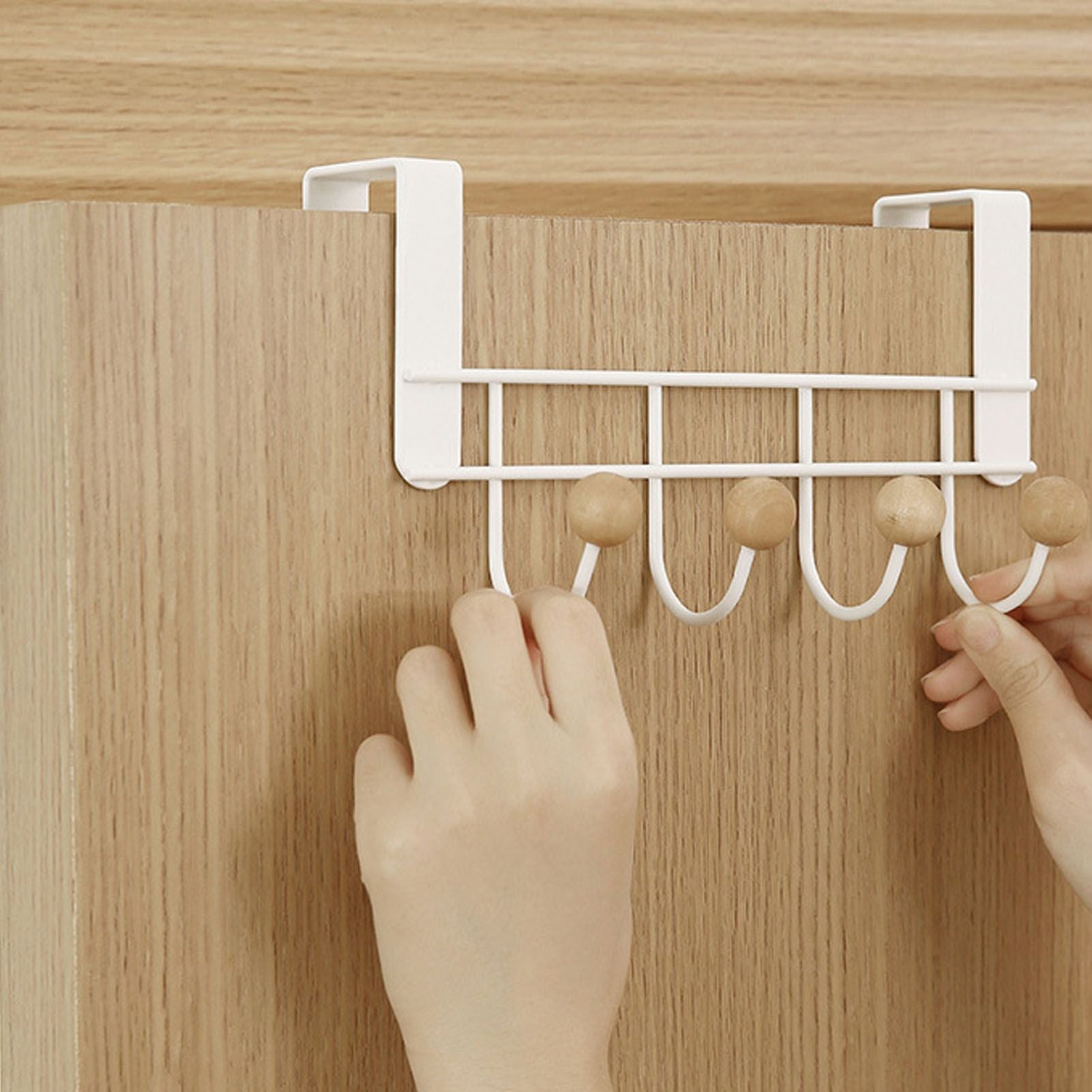 Back Door Hooks Chinese Cherry Iron Punch Free Horizontal White Door Towel Hanger Rack for Home Hats Storage 4 Hooks