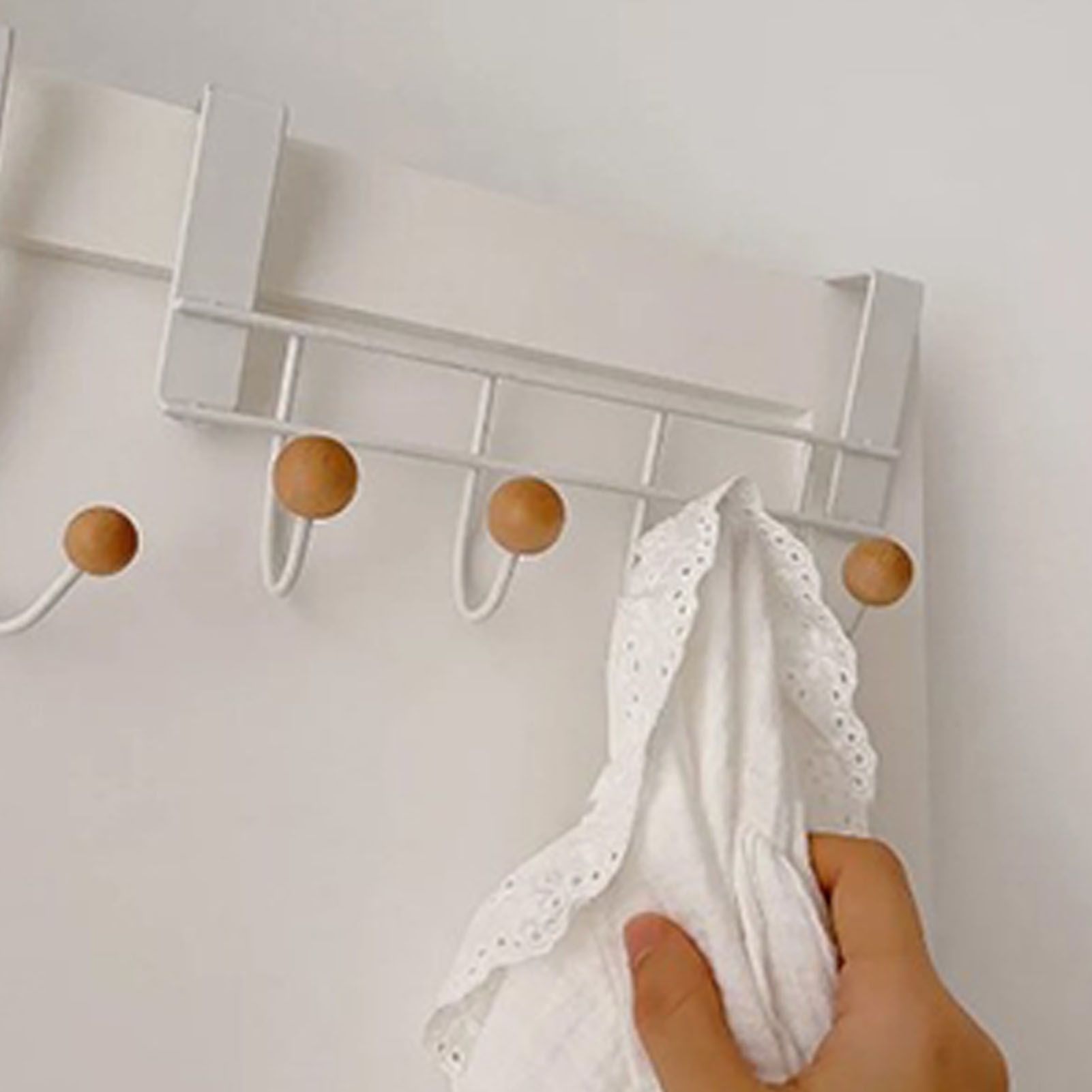 Back Door Hooks Chinese Cherry Iron Punch Free Horizontal White Door Towel Hanger Rack for Home Hats Storage 4 Hooks