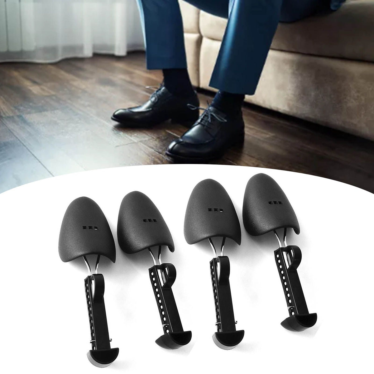 4PCS Shoe Tree 25cm to 30cm Adjustable Shoe Shaper Black