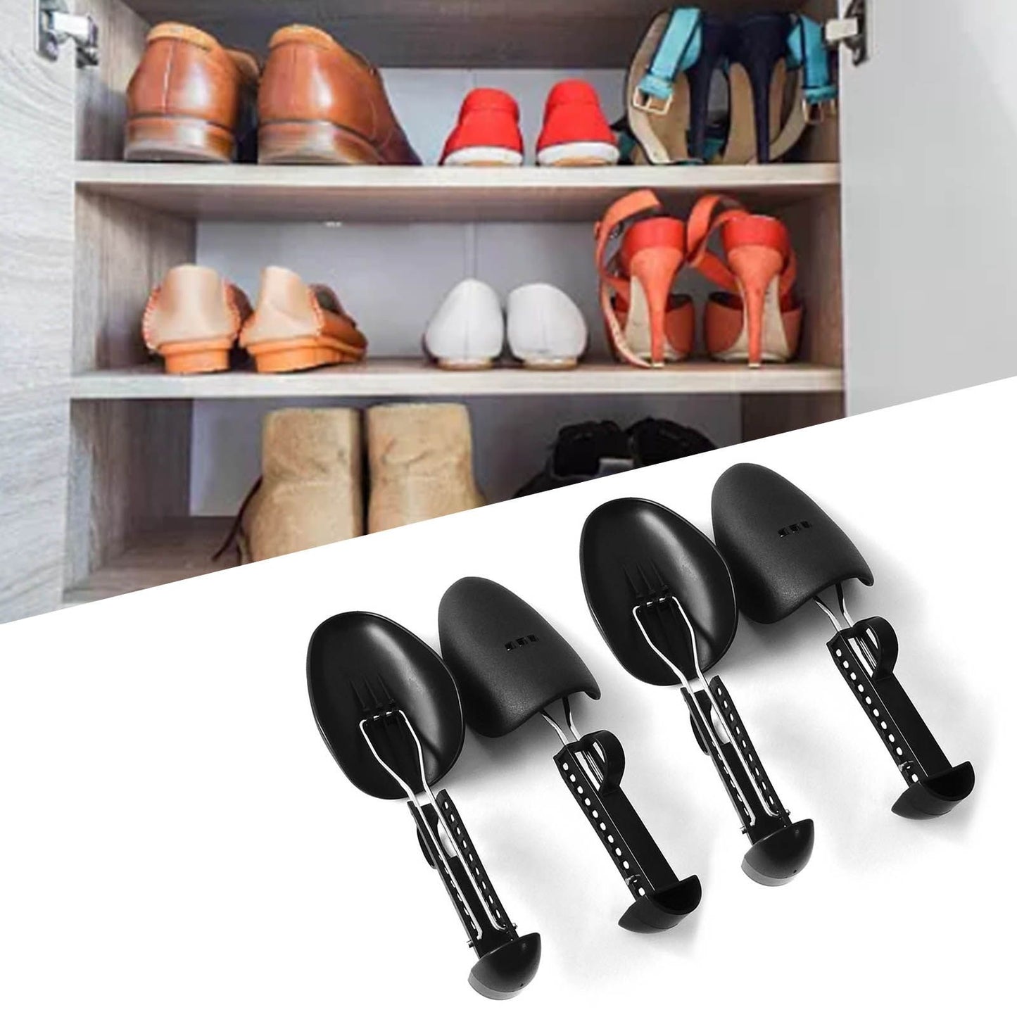 4PCS Shoe Tree 25cm to 30cm Adjustable Shoe Shaper Black Iron Plastic Shoe Stretcher for Home