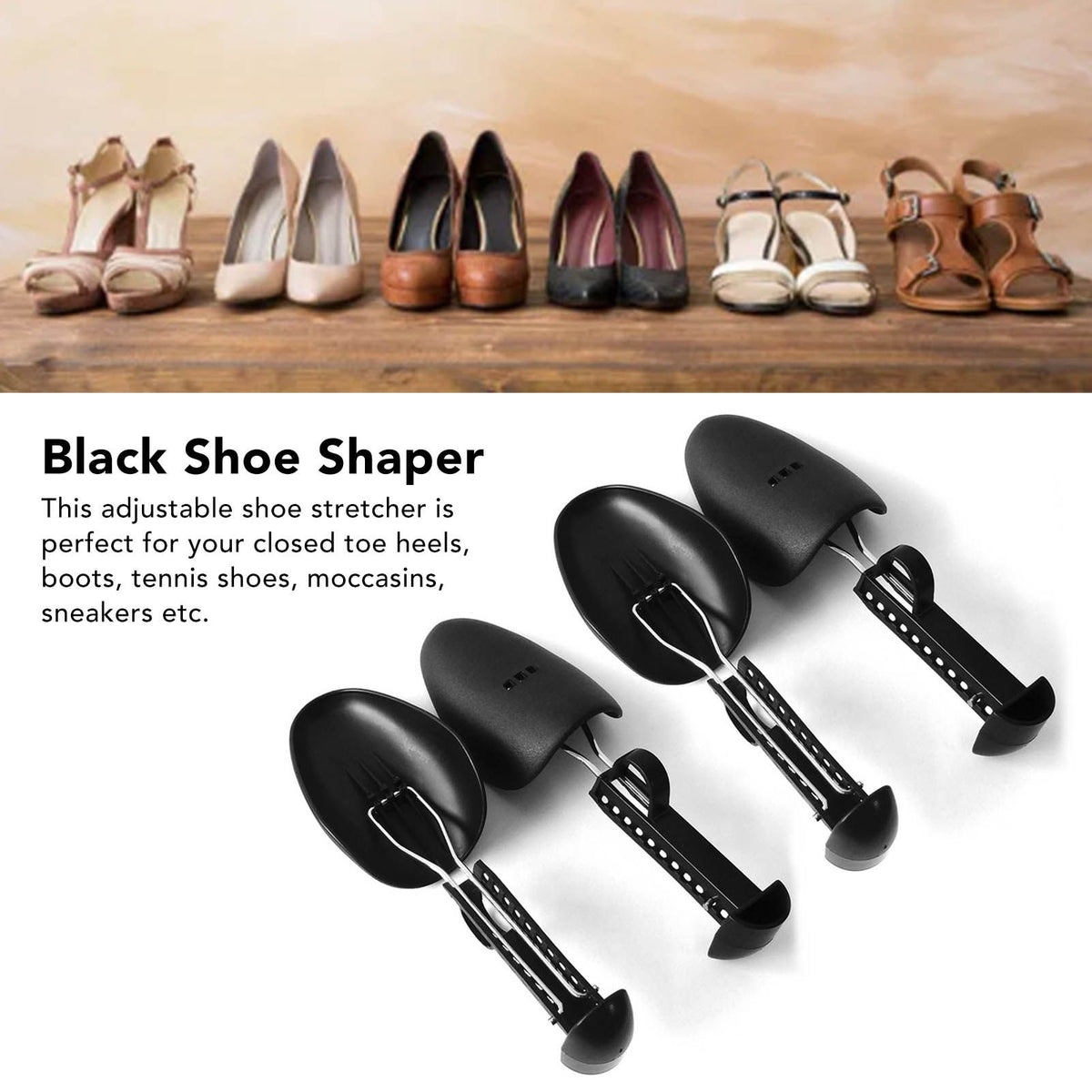 4PCS Shoe Tree 25cm to 30cm Adjustable Shoe Shaper Black