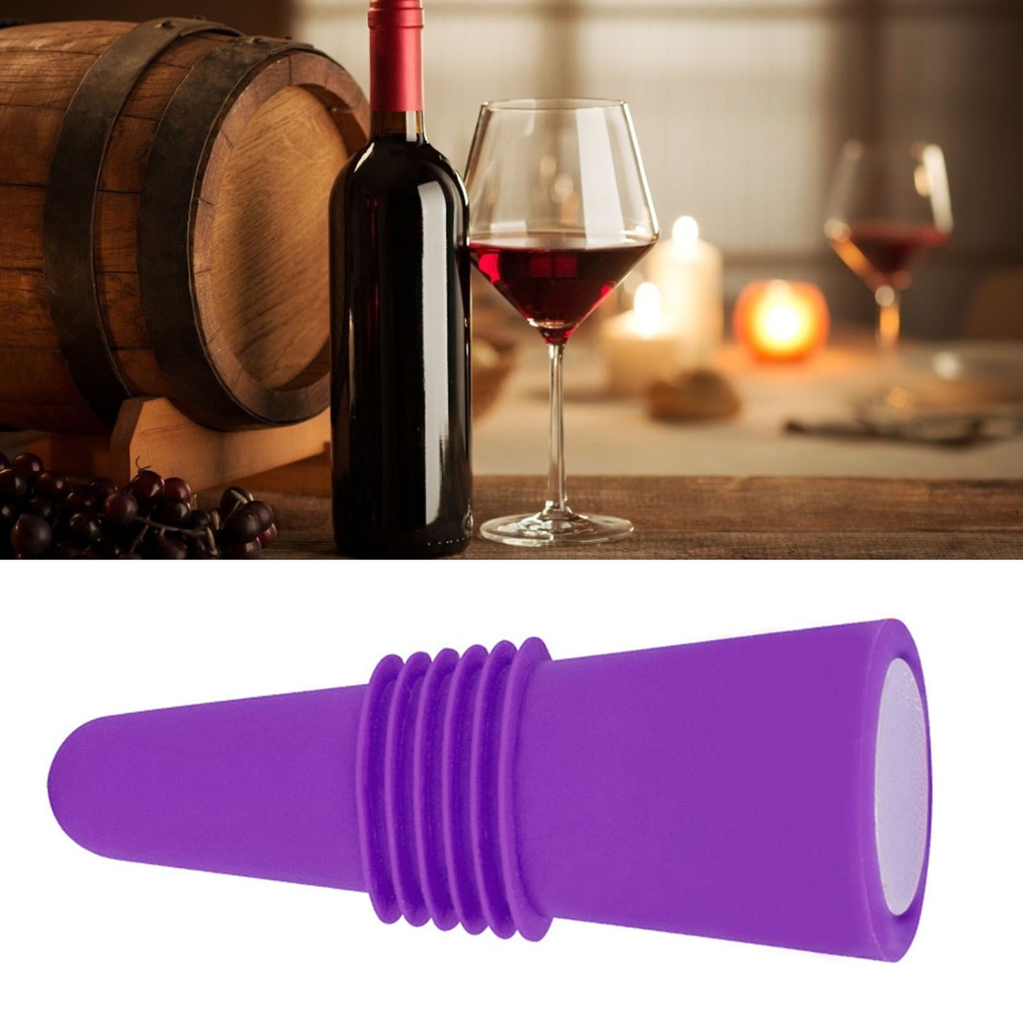 Wine Bottle Stopper Food Grade Silicone Stainless Steel 6.1x2.35cm Decorative Practical Reusable Wine Corks for Decoration Purple