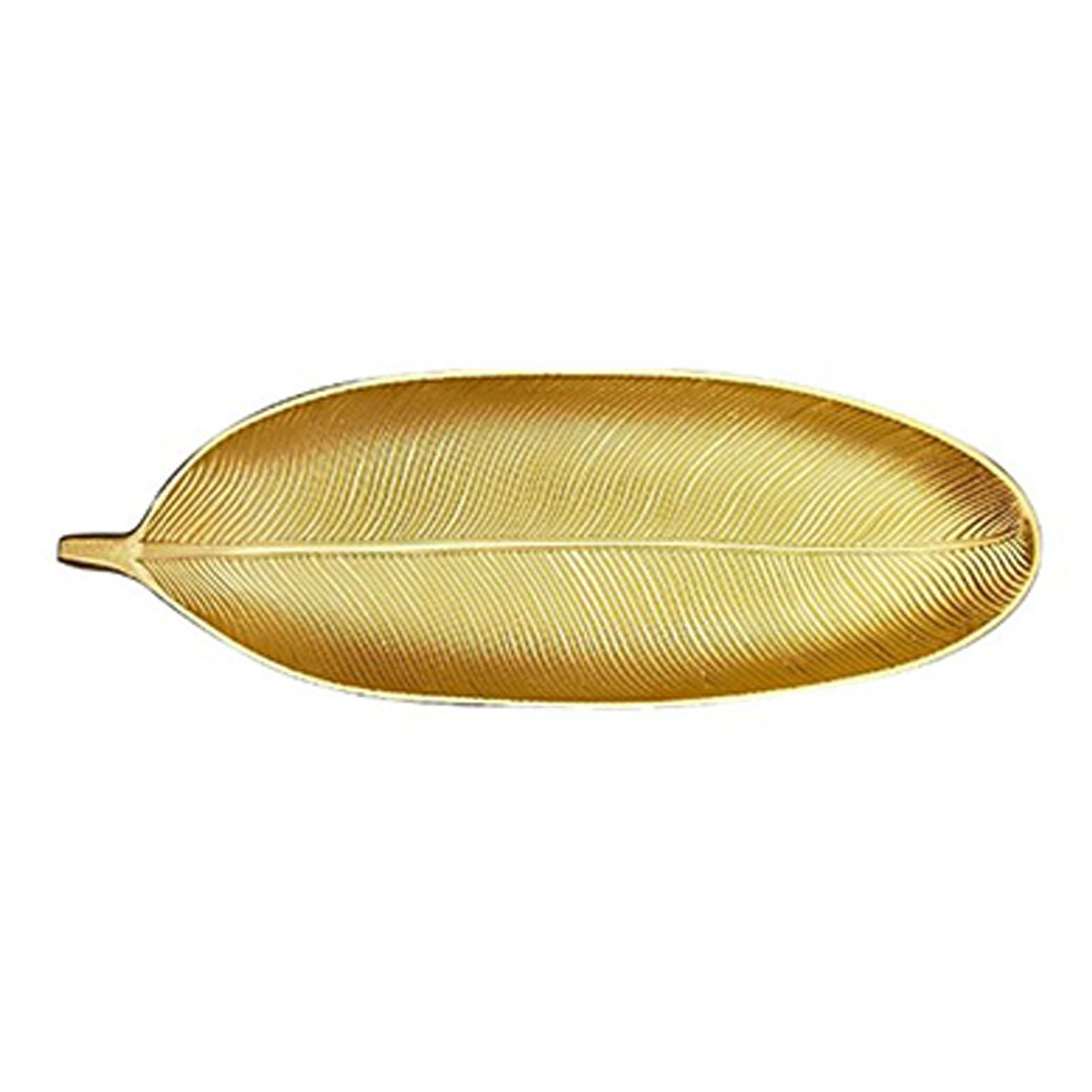 Fruit Plate Golden Style Leaf Shape Brushed Appearance Compact Density Board Serving Dessert Plate for Home L