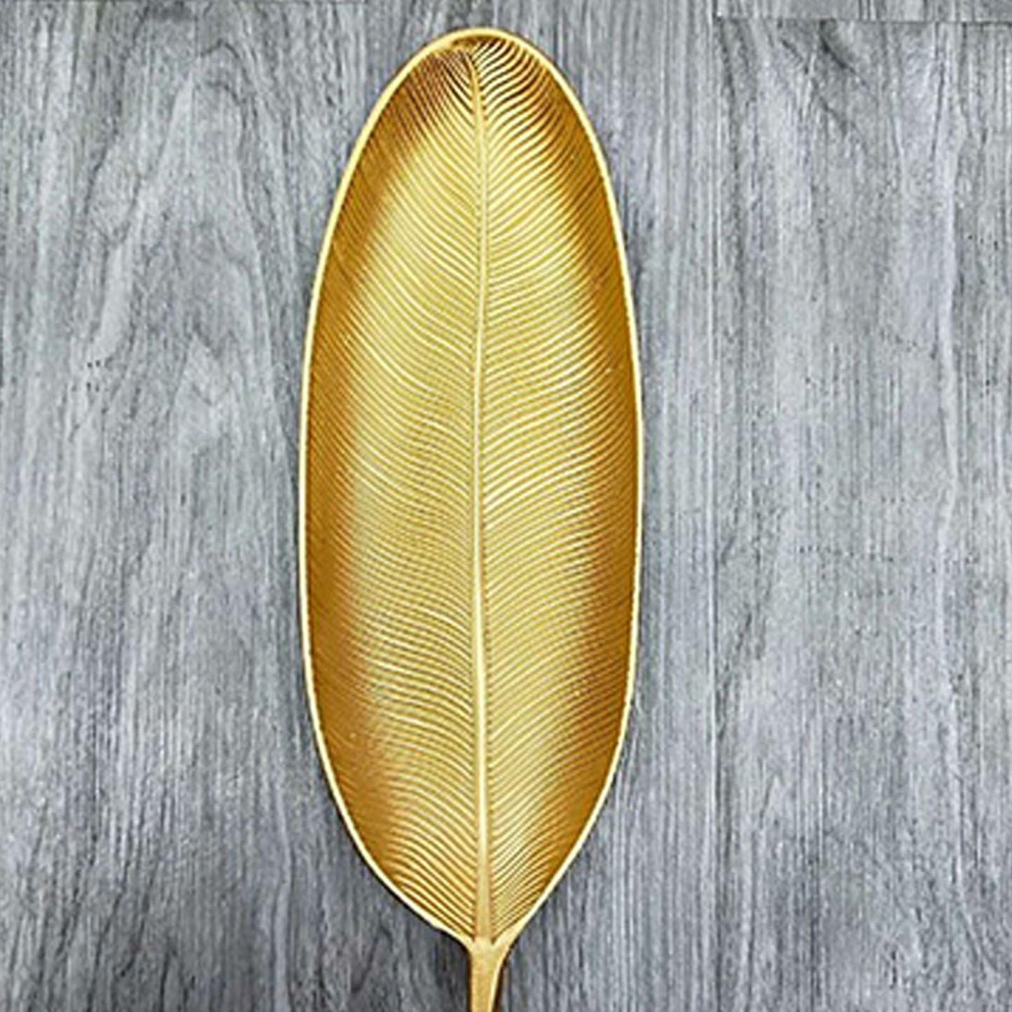 Fruit Plate Golden Style Leaf Shape Brushed Appearance Compact Density Board Serving Dessert Plate for Home L
