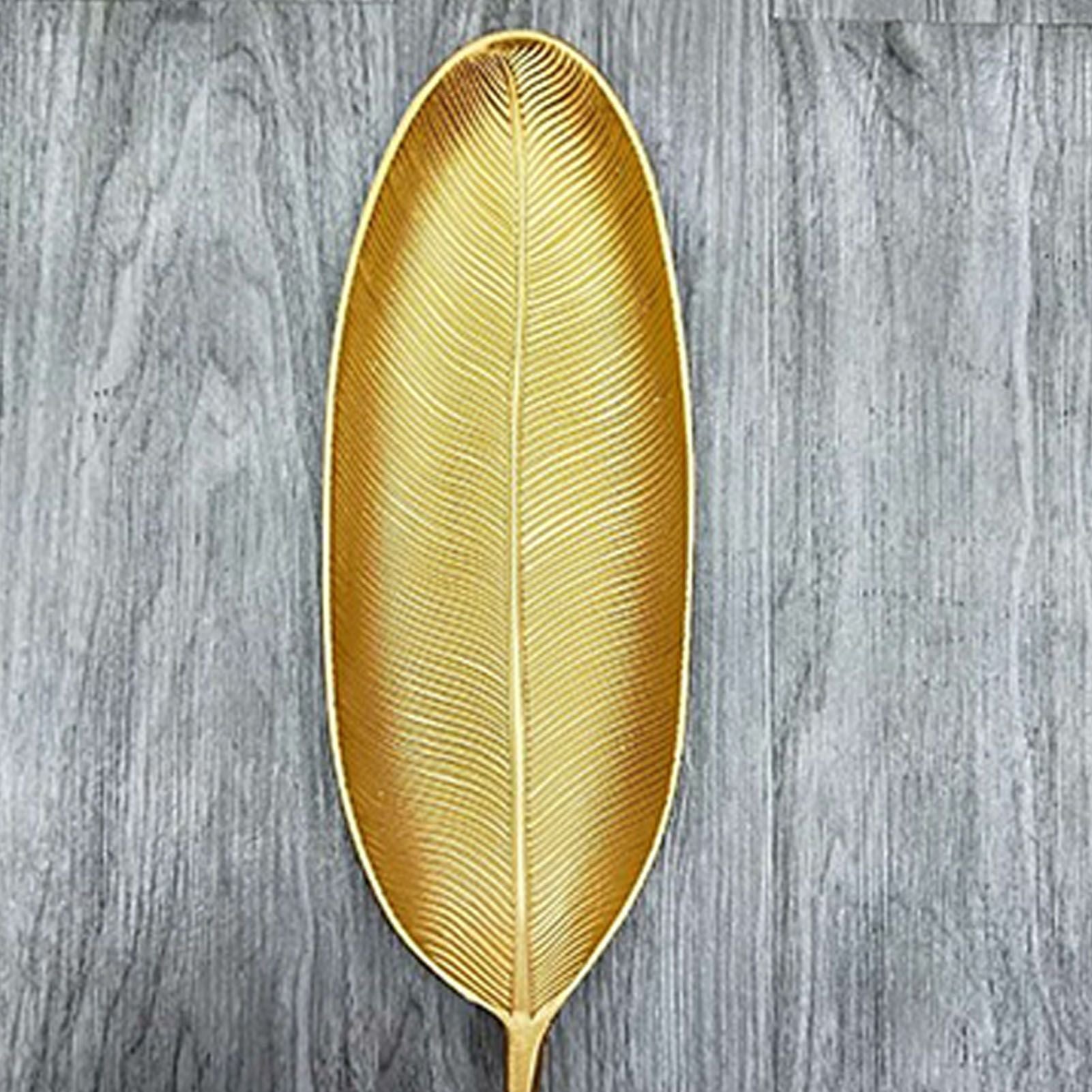 Fruit Plate Golden Style Leaf Shape Brushed Appearance Compact Density Board Serving Dessert Plate for Home L