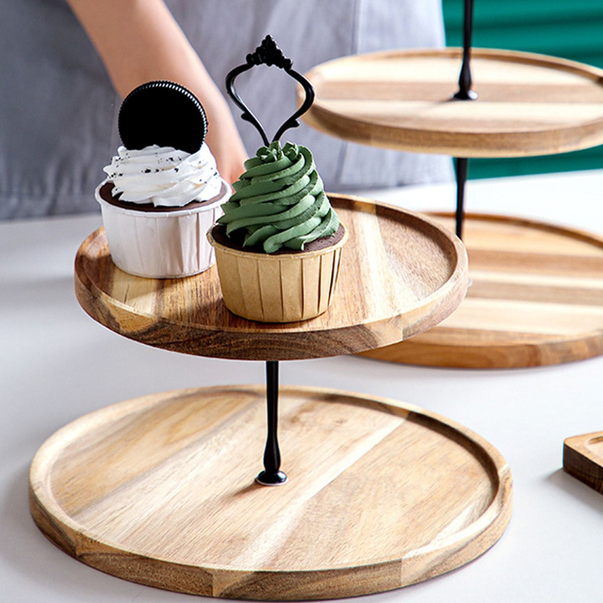 Wood Dessert Stand Rack Environmental Simple Vintage Wooden, Black