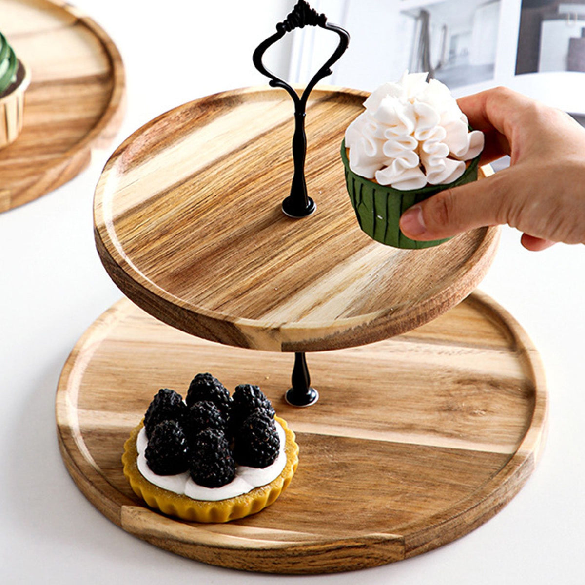 Wood Dessert Stand Rack Environmental Simple Vintage Wooden, Black