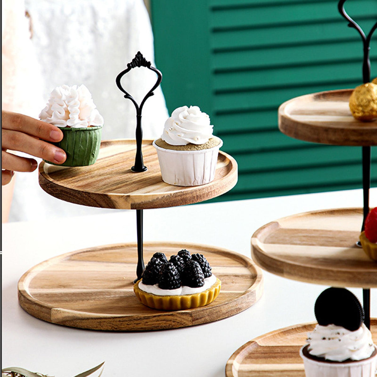 Wood Dessert Stand Rack Environmental Simple Vintage Wooden, Black