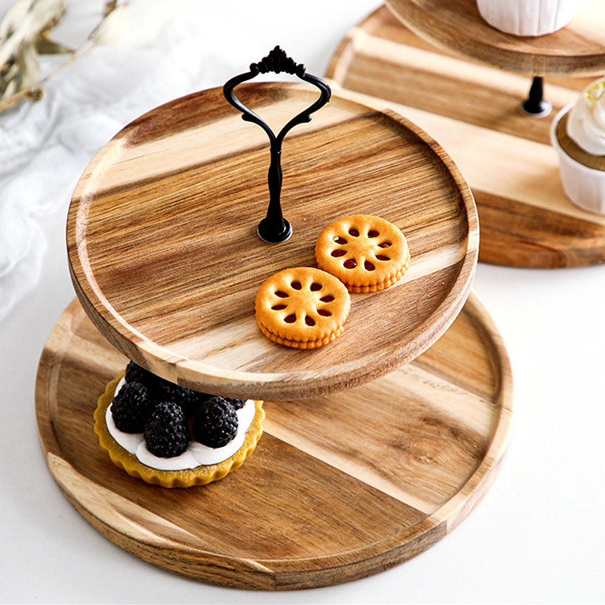 Wood Dessert Stand Rack Environmental Simple Vintage Wooden, Black