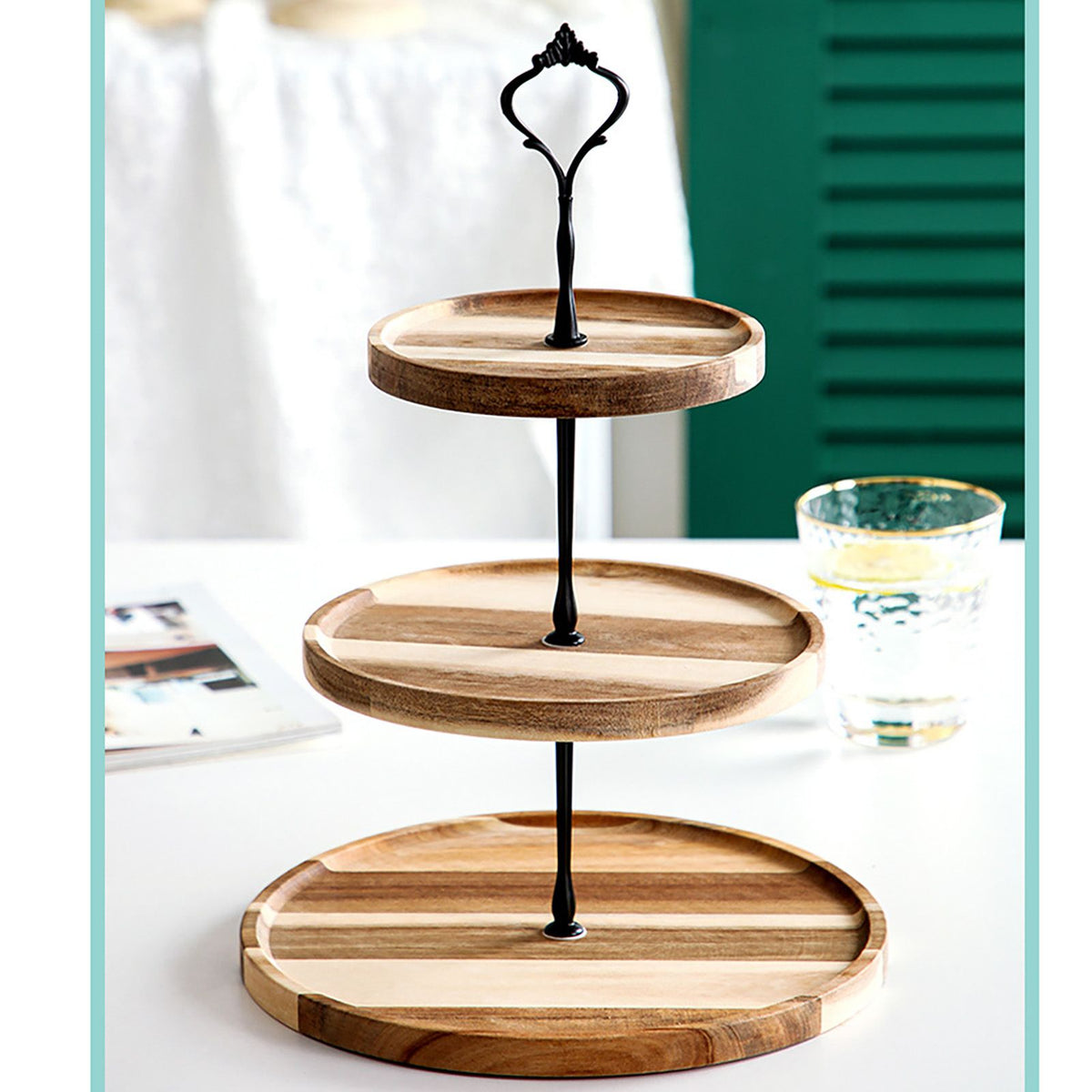 Wood Dessert Stand Rack Environmental Simple Vintage Wooden, Black