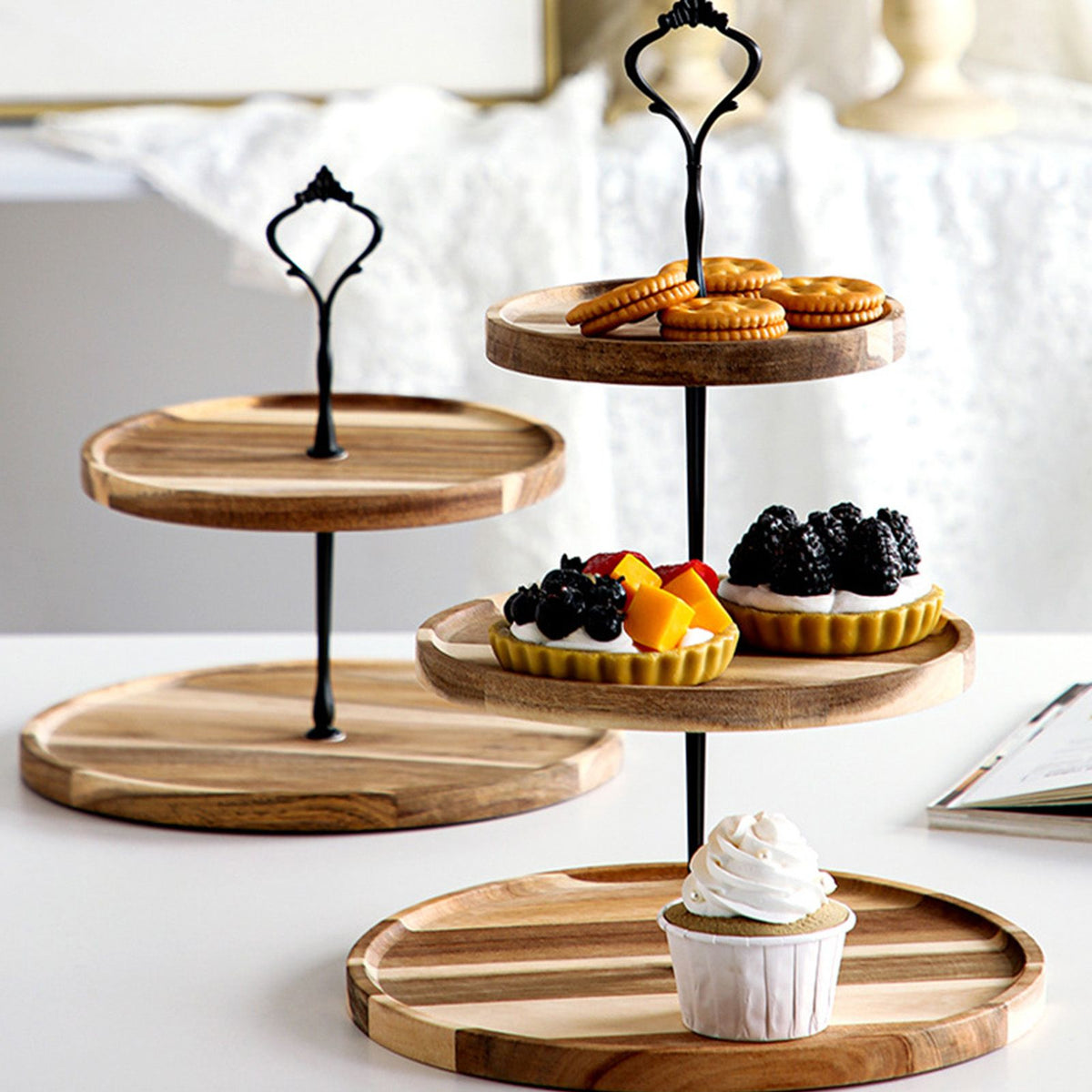 Wood Dessert Stand Rack Environmental Simple Vintage Wooden, Black