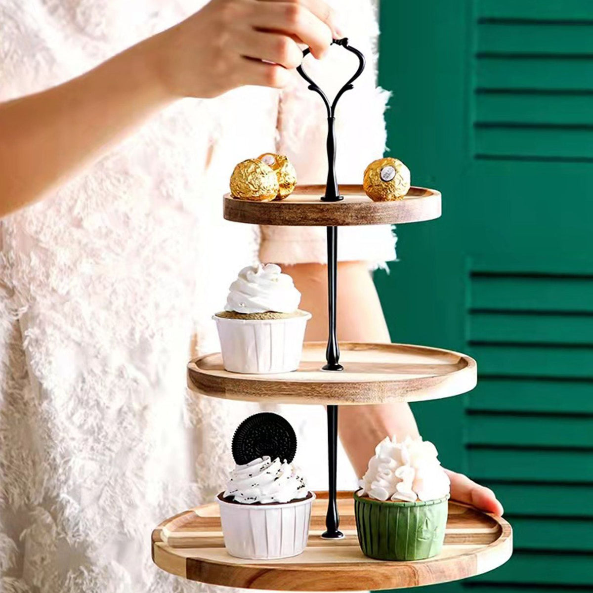 Wood Dessert Stand Rack Environmental Simple Vintage Wooden, Black