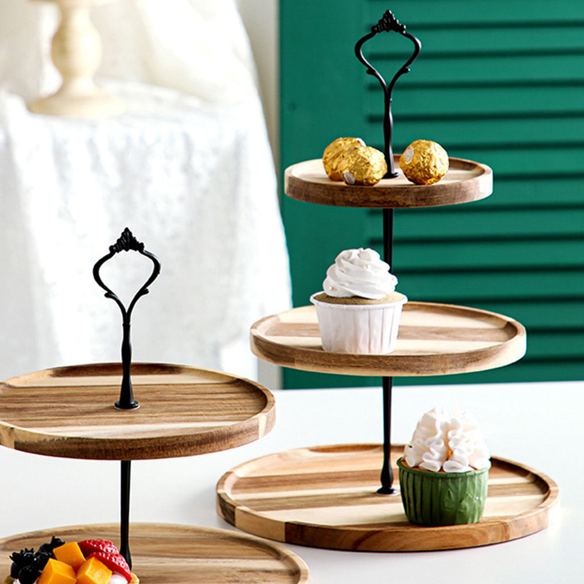 Wood Dessert Stand Rack Environmental Simple Vintage Wooden, Black