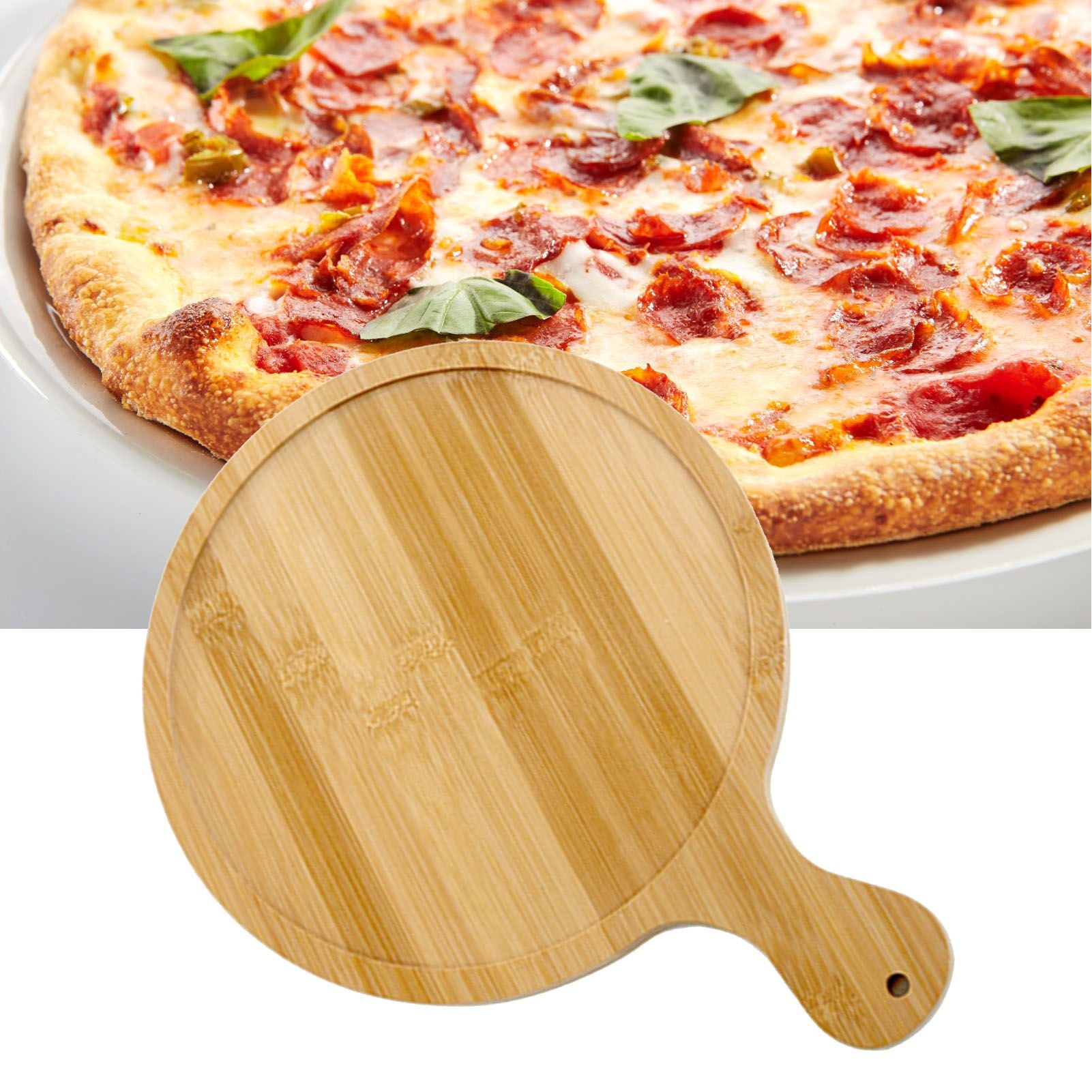 Bamboo Wood Pizza Tray Clear Texture Comfortable Hand Feeling Round Wooden Pizza Serving Plate 8in for 7in Pizzas