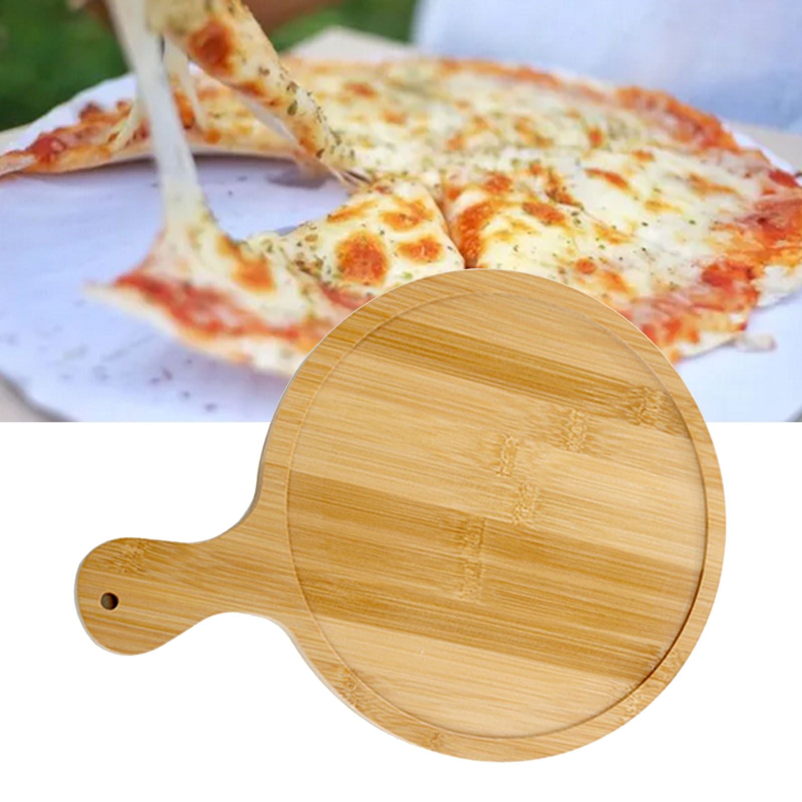 Bamboo Wood Pizza Tray Clear Texture Comfortable Hand Feeling Round Wooden Pizza Serving Plate 10in for 9in Pizzas