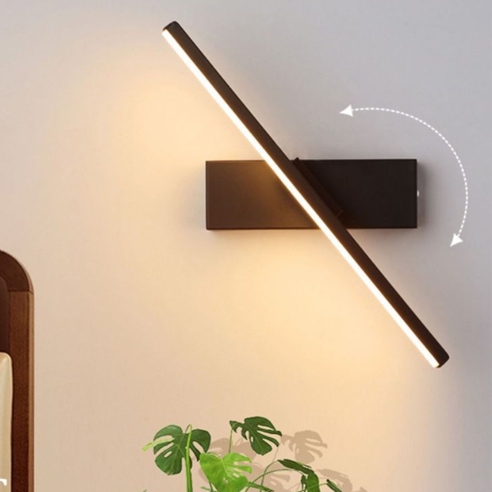 Bedroom Rotating Wall Lamp Iron Shell High Temperature Baking Surface Anti Corrosion Bedside Lamp for Home Warm Light Black