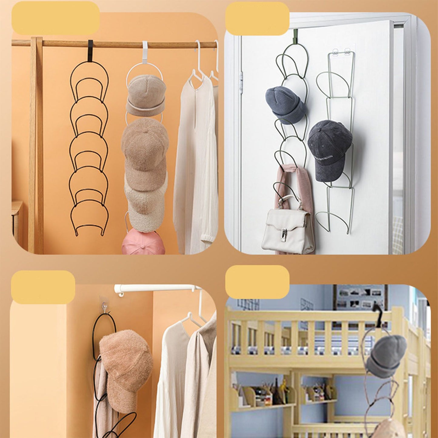 5Pcs Hat Rack Iron Punching Free Multi Layer Multifunctional Space Saving Hat Hanger Holder White