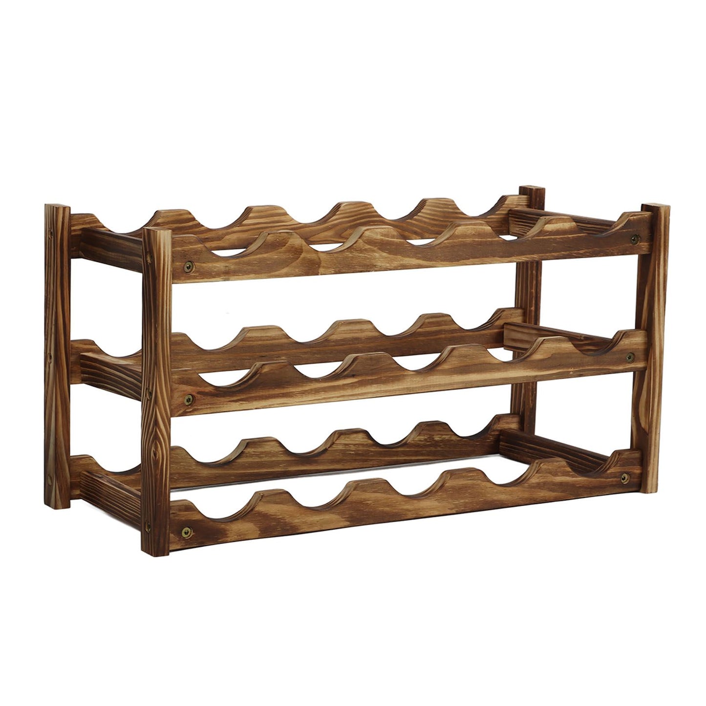 Wine Rack Pine Wood Wine Bottle Storage Shelf Display Organizer Decor for Countertop Home 3 Layer 15 Bottles Capacity