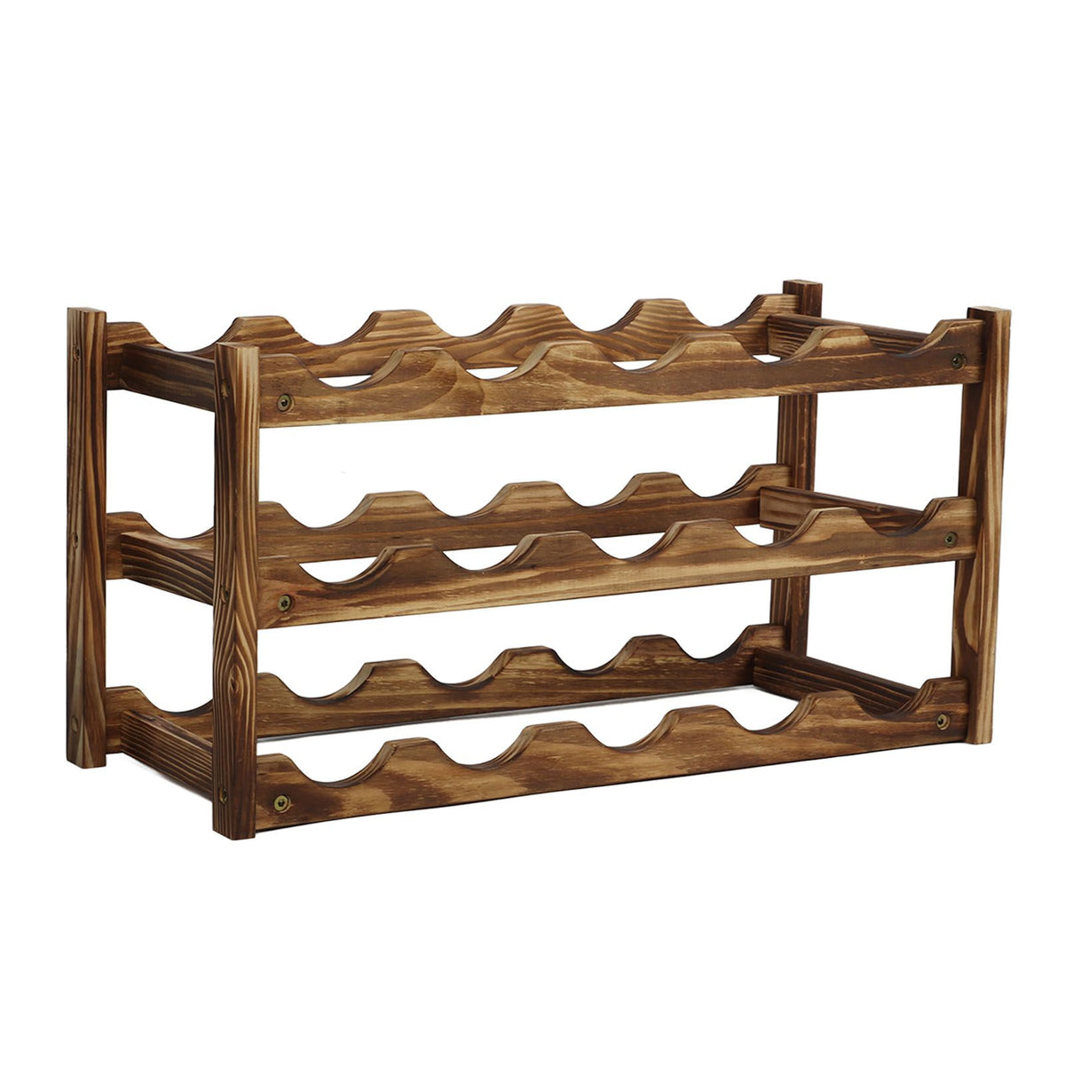 Wine Rack Pine Wood Wine Bottle Storage Shelf Display Organizer Decor for Countertop Home 3 Layer 15 Bottles Capacity