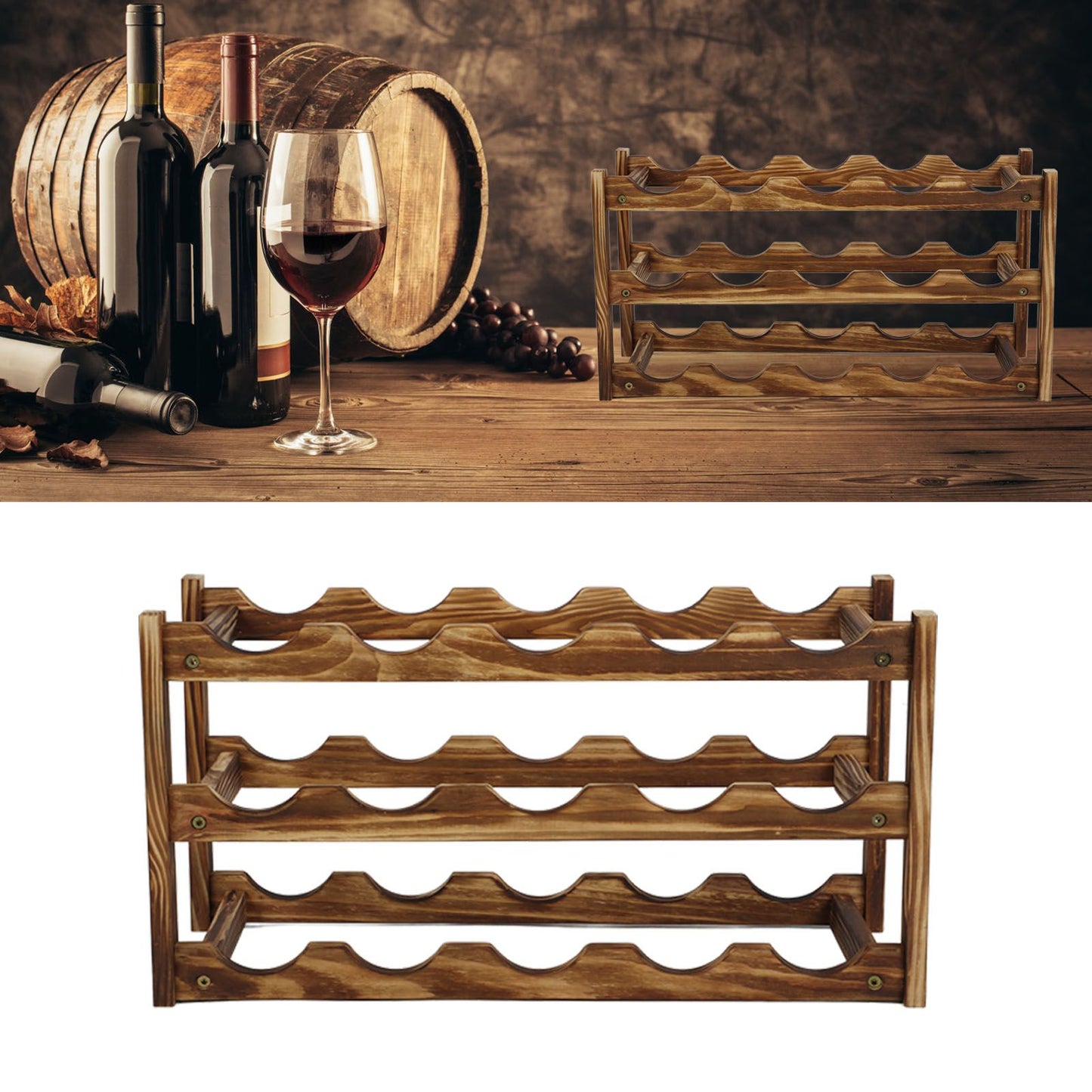 Wine Rack Pine Wood Wine Bottle Storage Shelf Display Organizer Decor for Countertop Home 3 Layer 15 Bottles Capacity