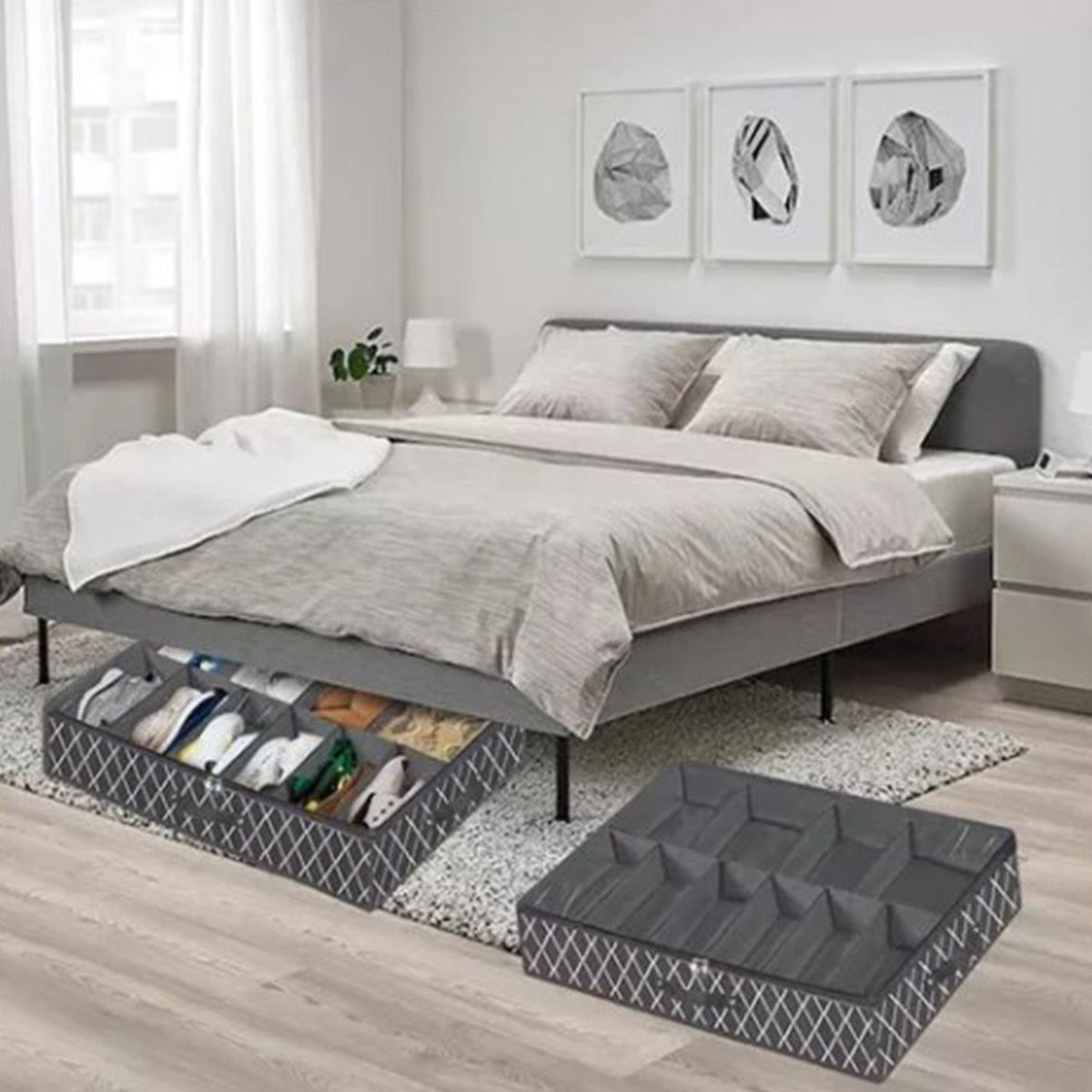 Underbed Storage Containers Adjustable Foldable Under Bed, Black