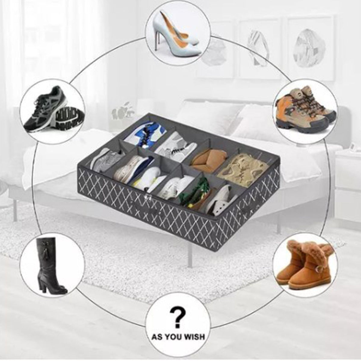 Underbed Storage Containers Adjustable Foldable Under Bed, Black