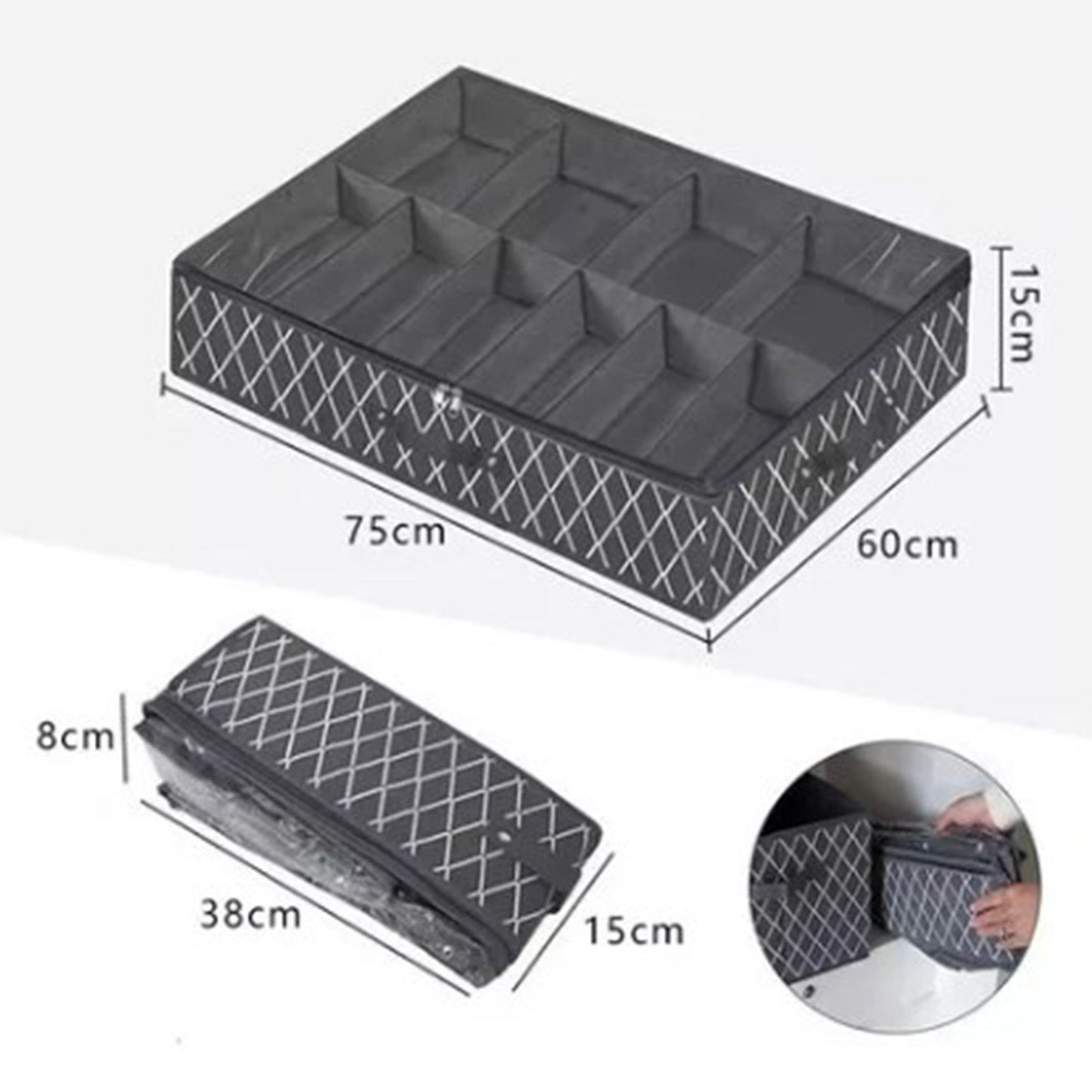 Underbed Storage Containers Adjustable Foldable Under Bed Shoe Storage Solution For Home Hotel Black