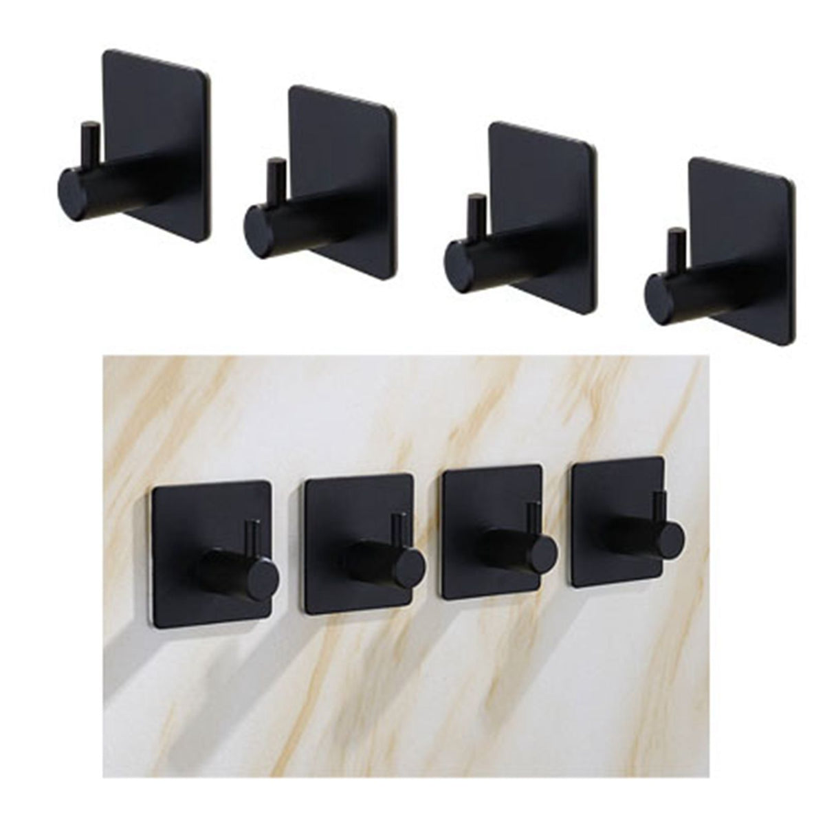 4PCS Clothes Hooks Strong Adhesive Wall Hook 304 Stainless, Black
