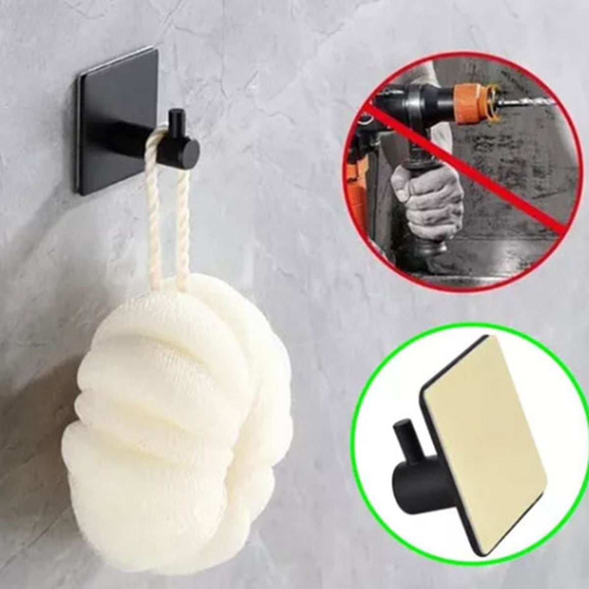 4PCS Clothes Hooks Strong Adhesive Wall Hook 304 Stainless, Black