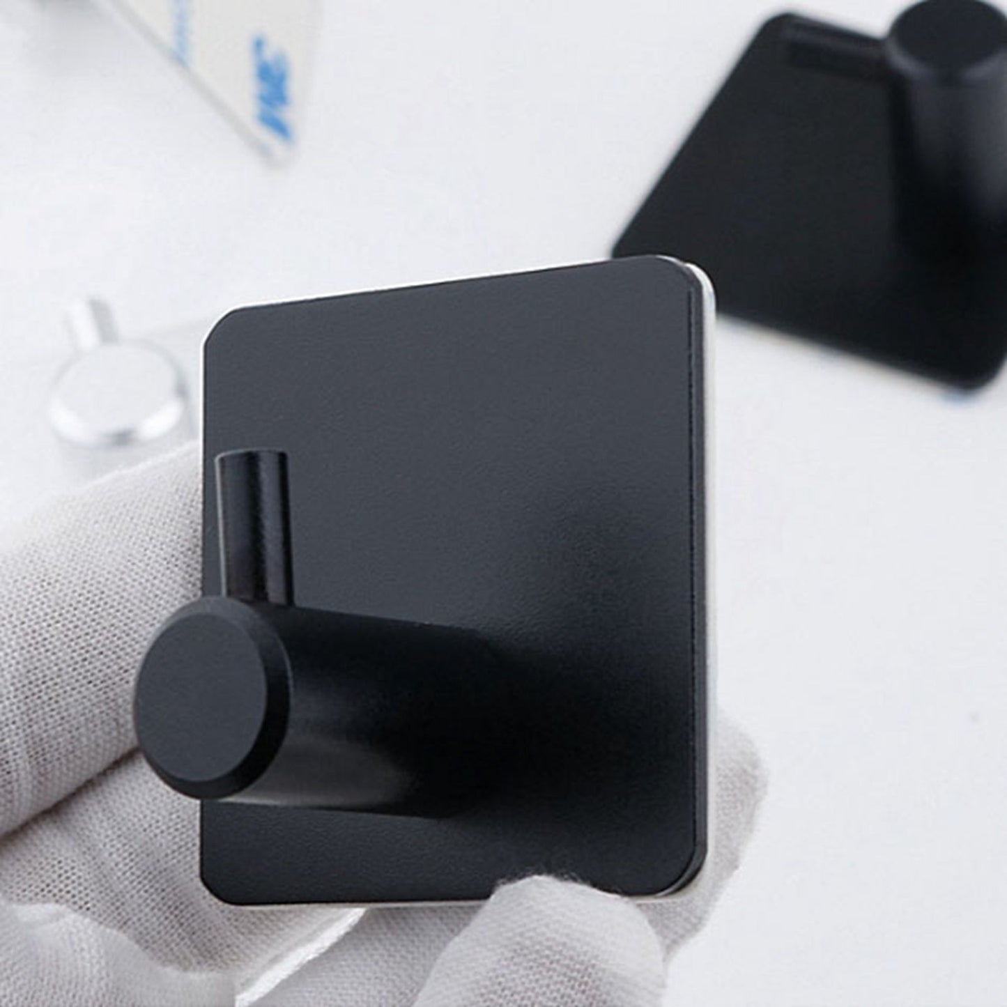 4PCS Clothes Hooks Strong Adhesive Wall Hook 304 Stainless Steel Hanging Hooks Black Square