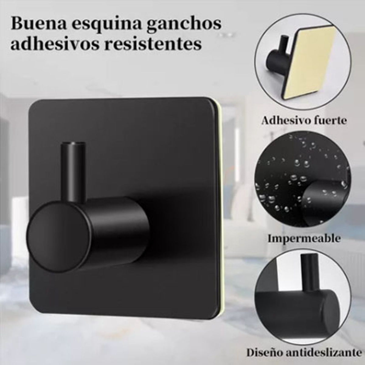 4PCS Clothes Hooks Strong Adhesive Wall Hook 304 Stainless, Black