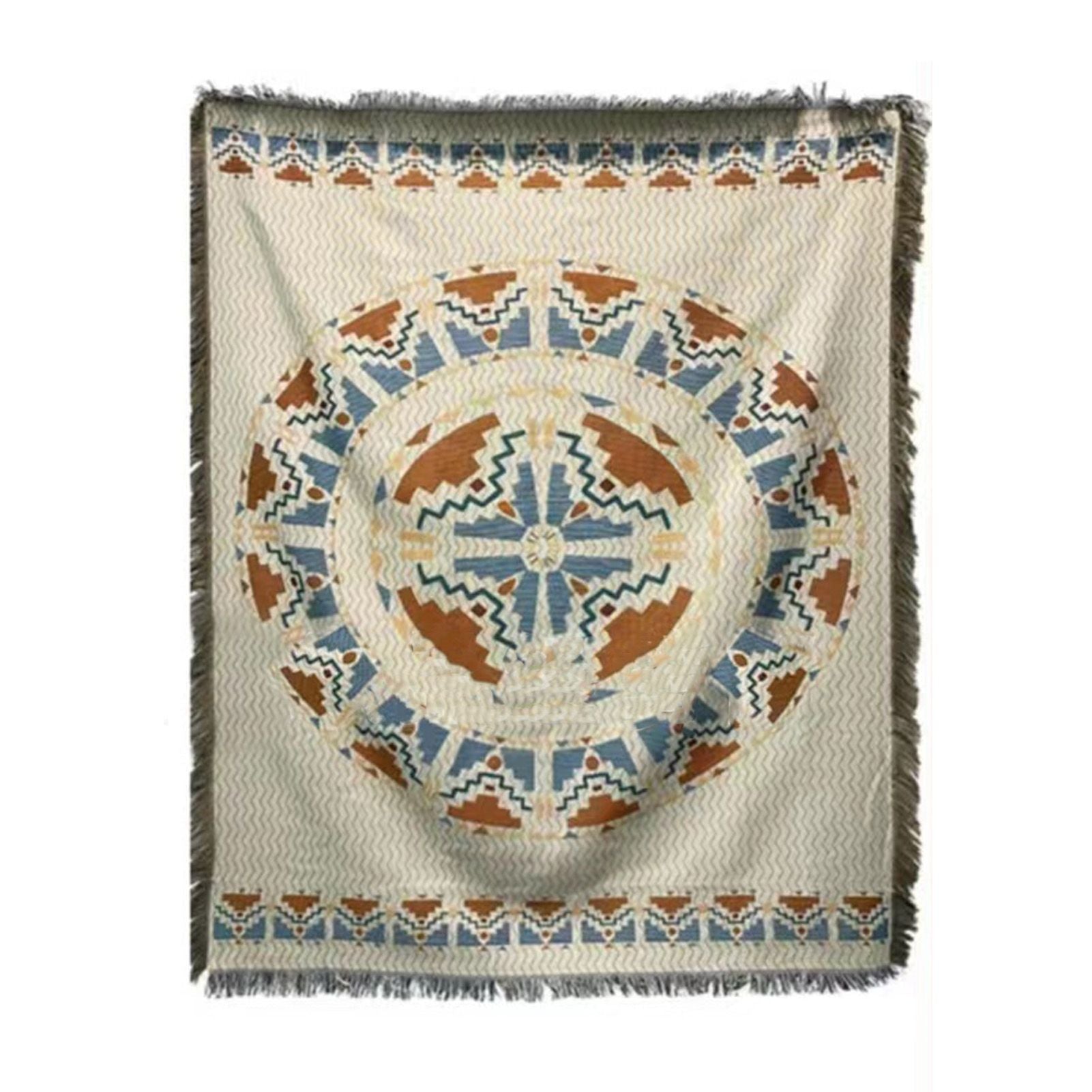 Vintage Sofa Towel Tablecloth Double Layer 2 Colors 4 Sided Tassels Rectangle Tassel Tablecloth for Picnic 35.4 X 59.1in