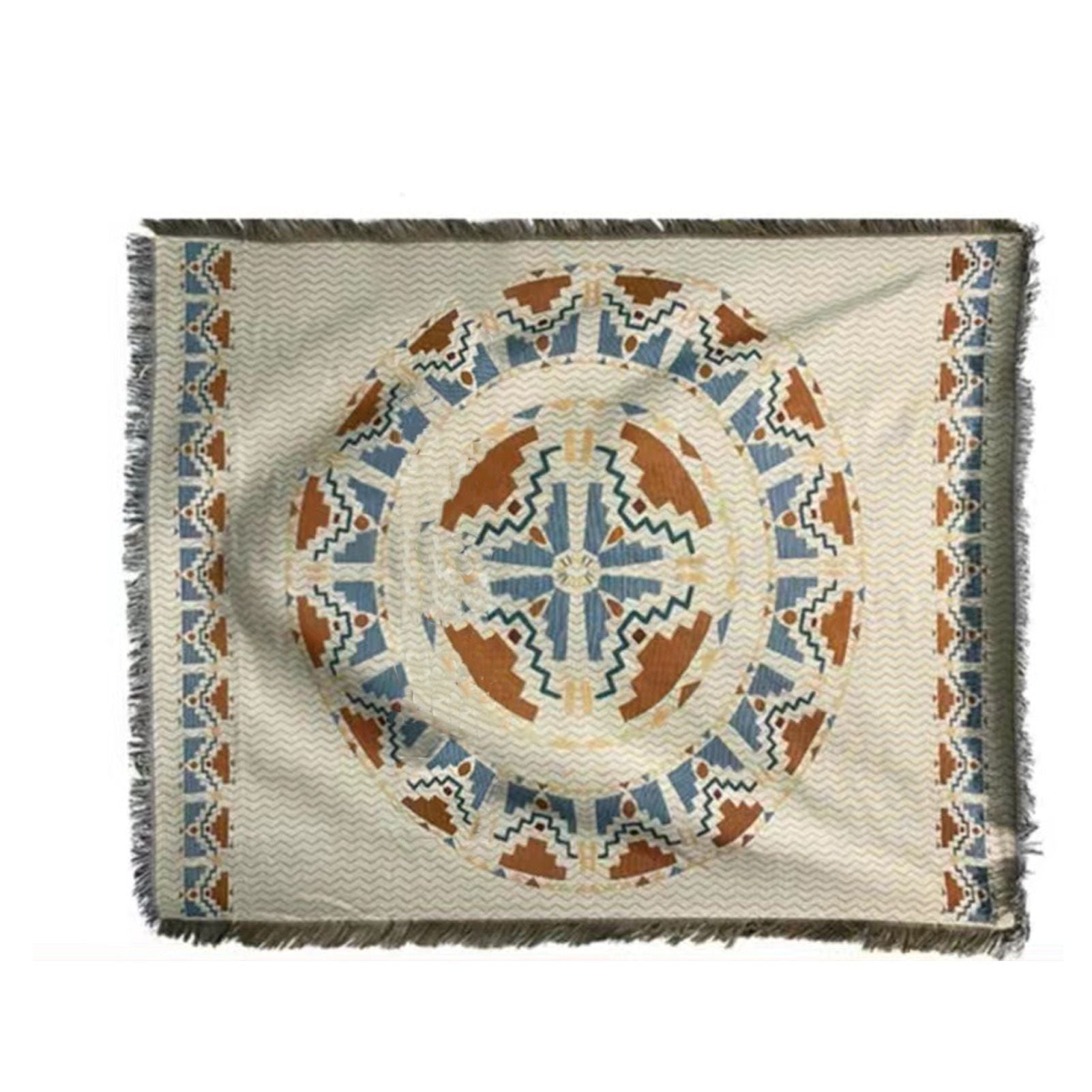 Vintage Sofa Towel Tablecloth Double Layer 2 Colors 4 Sided Tassels Rectangle Tassel Tablecloth for Picnic 35.4 X 59.1in