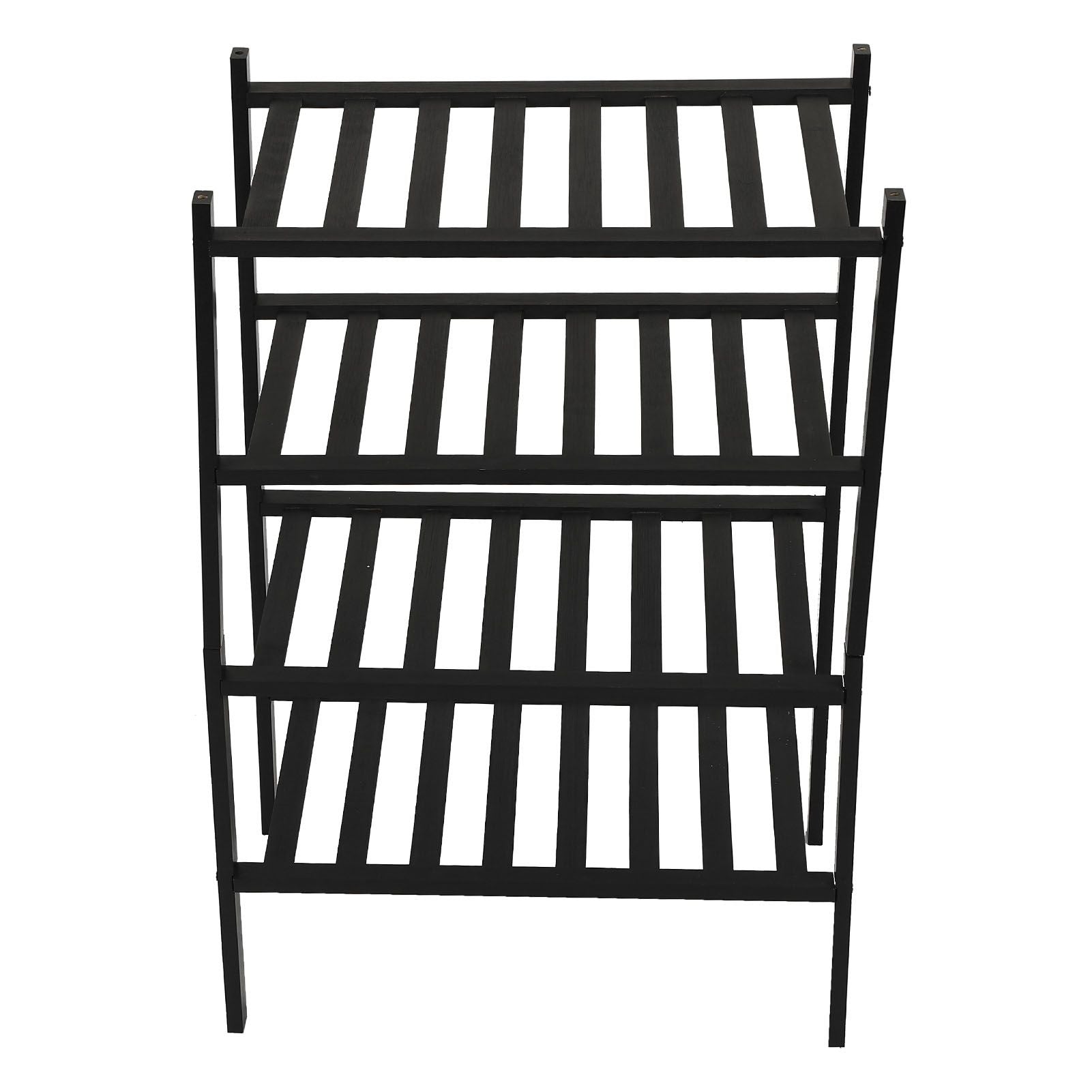 Bamboo Shoe Rack Stackable Shoe Shelf Storage Organizer for Closet Entryway Hallway Bathroom Living Room Black 4 Layer