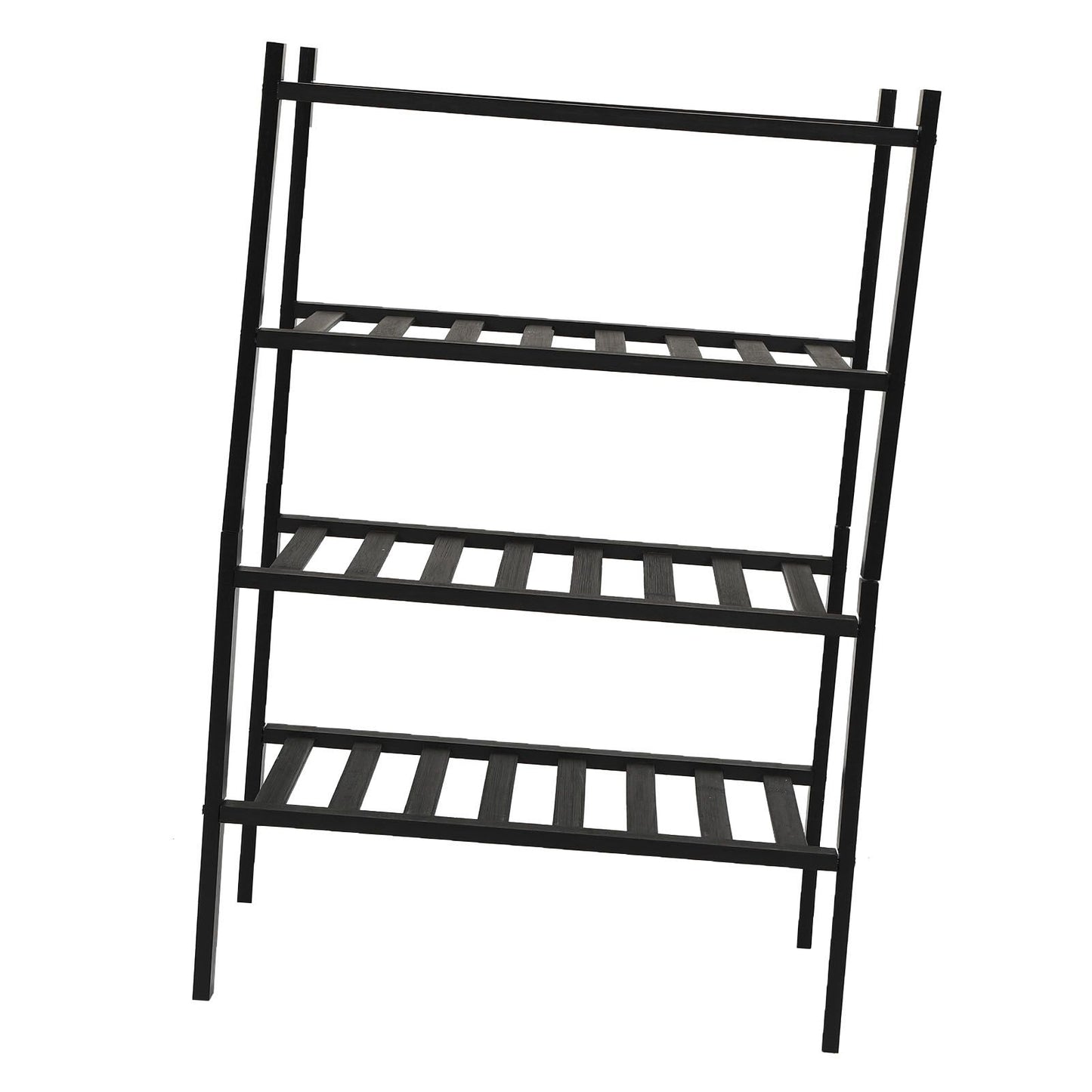 Bamboo Shoe Rack Stackable Shoe Shelf Storage Organizer for Closet Entryway Hallway Bathroom Living Room Black 4 Layer
