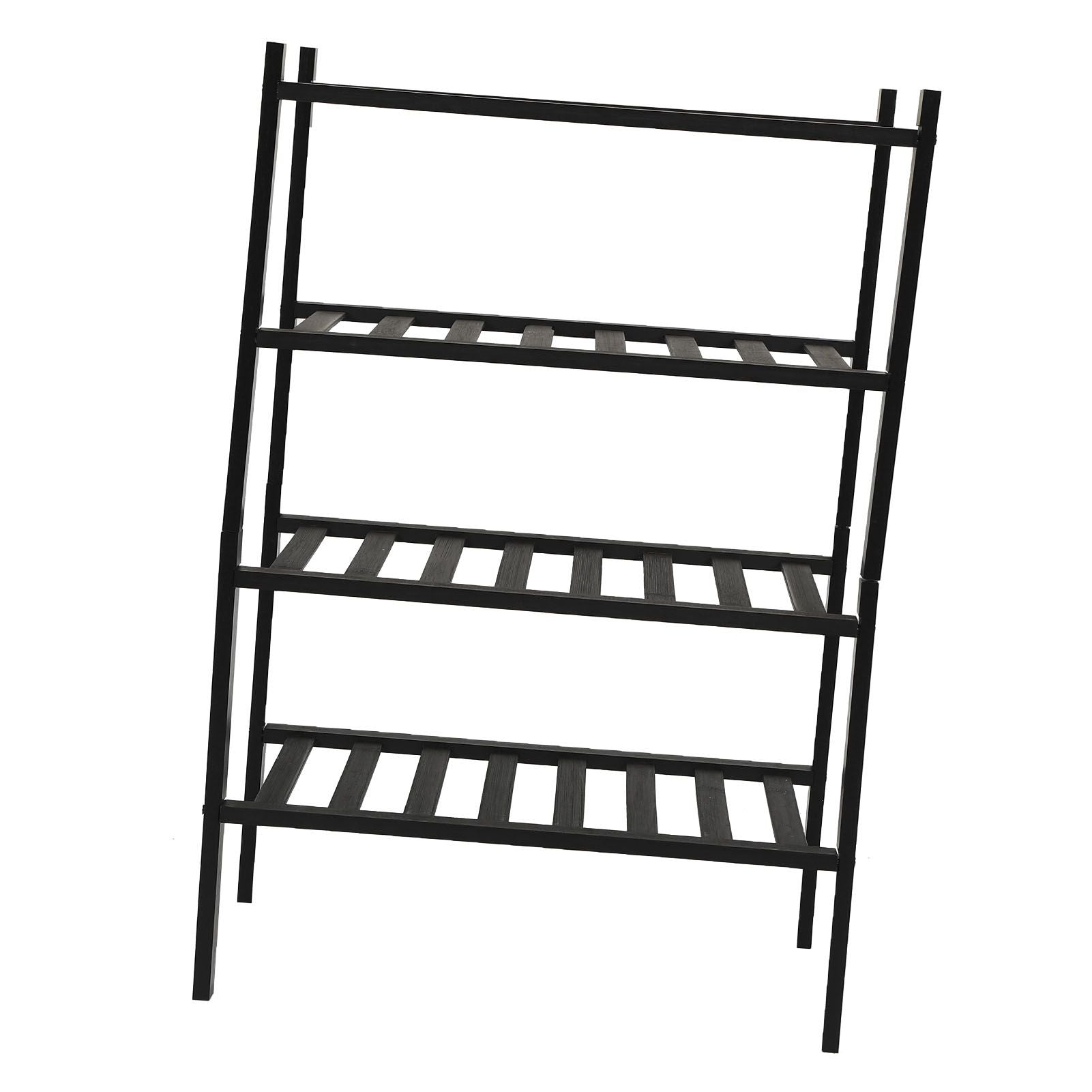 Bamboo Shoe Rack Stackable Shoe Shelf Storage Organizer for Closet Entryway Hallway Bathroom Living Room Black 4 Layer