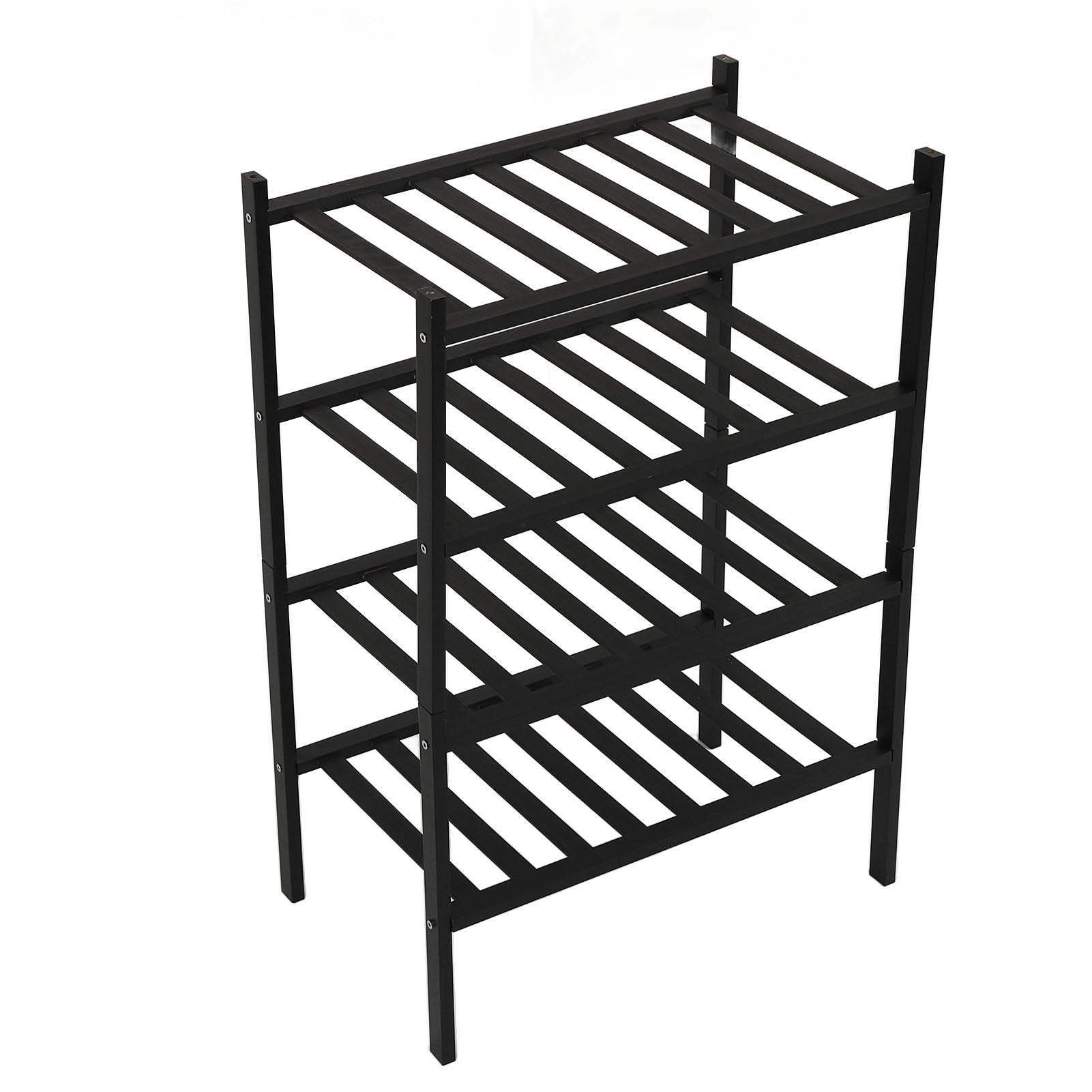 Bamboo Shoe Rack Stackable Shoe Shelf Storage Organizer for Closet Entryway Hallway Bathroom Living Room Black 4 Layer