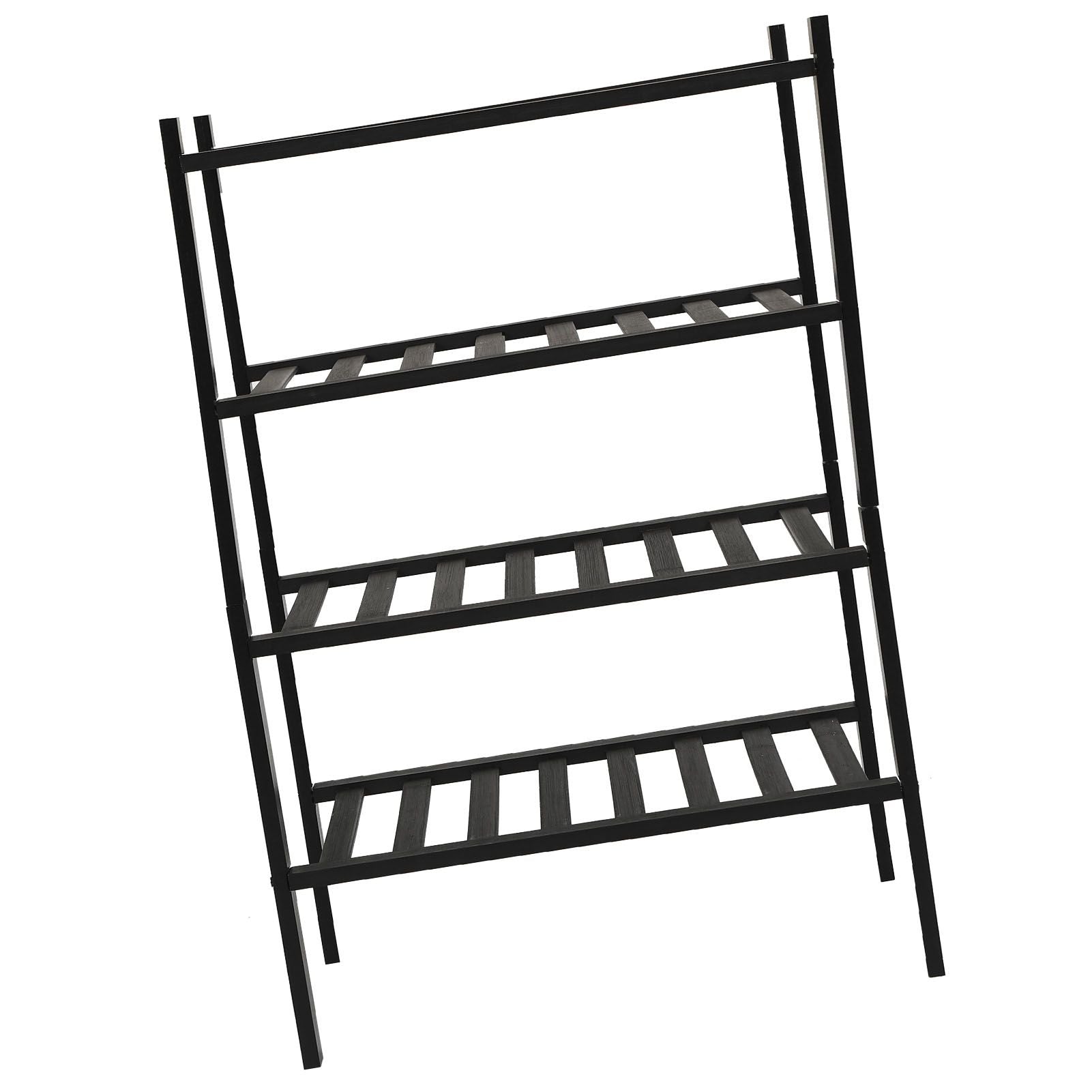 Bamboo Shoe Rack Stackable Shoe Shelf Storage Organizer for Closet Entryway Hallway Bathroom Living Room Black 4 Layer
