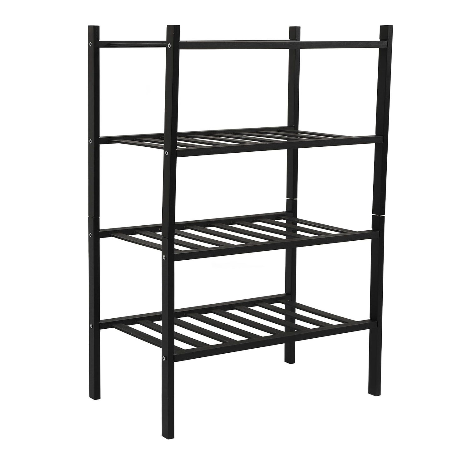 Bamboo Shoe Rack Stackable Shoe Shelf Storage Organizer for Closet Entryway Hallway Bathroom Living Room Black 4 Layer